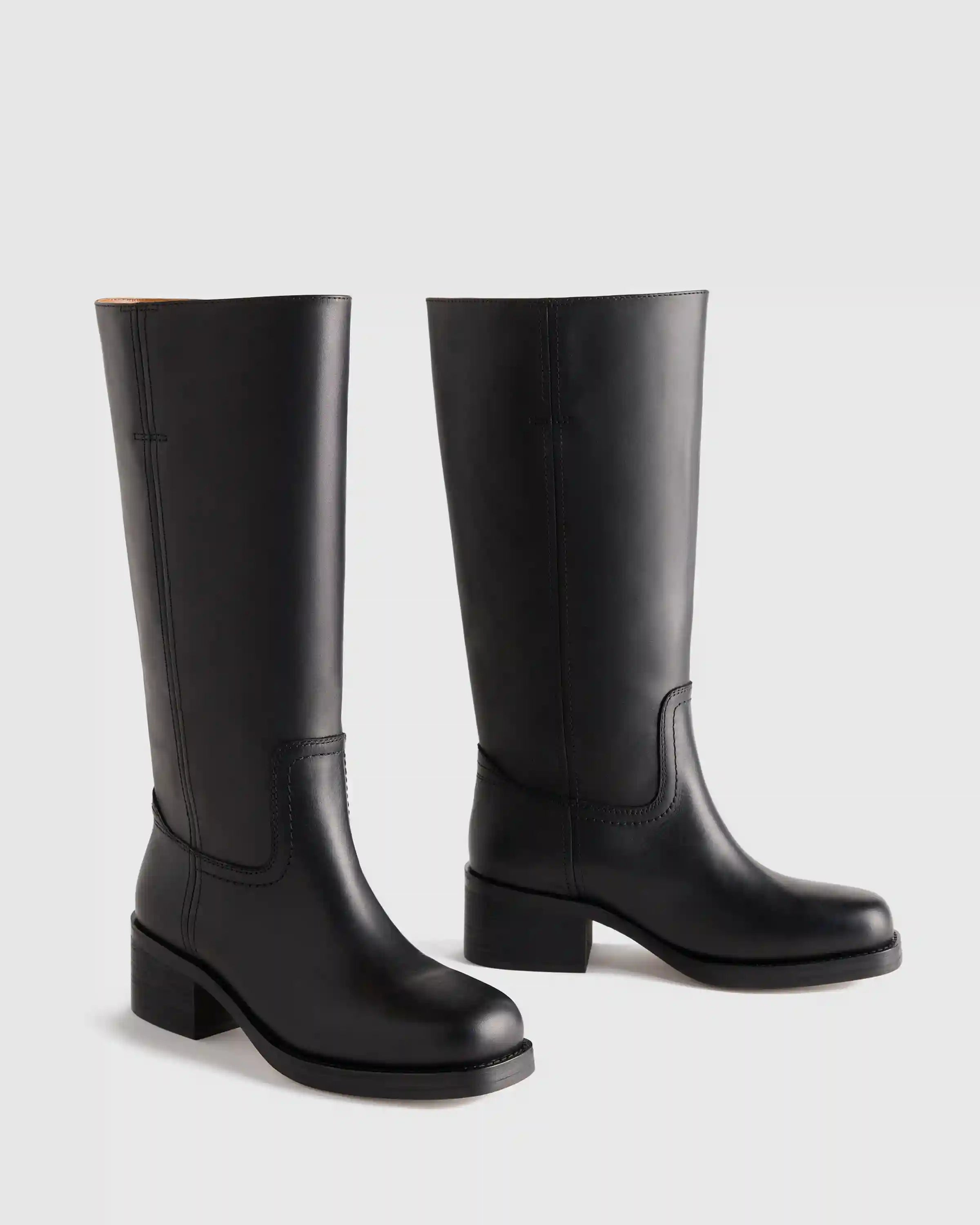 Italian Leather Block Heel Boot