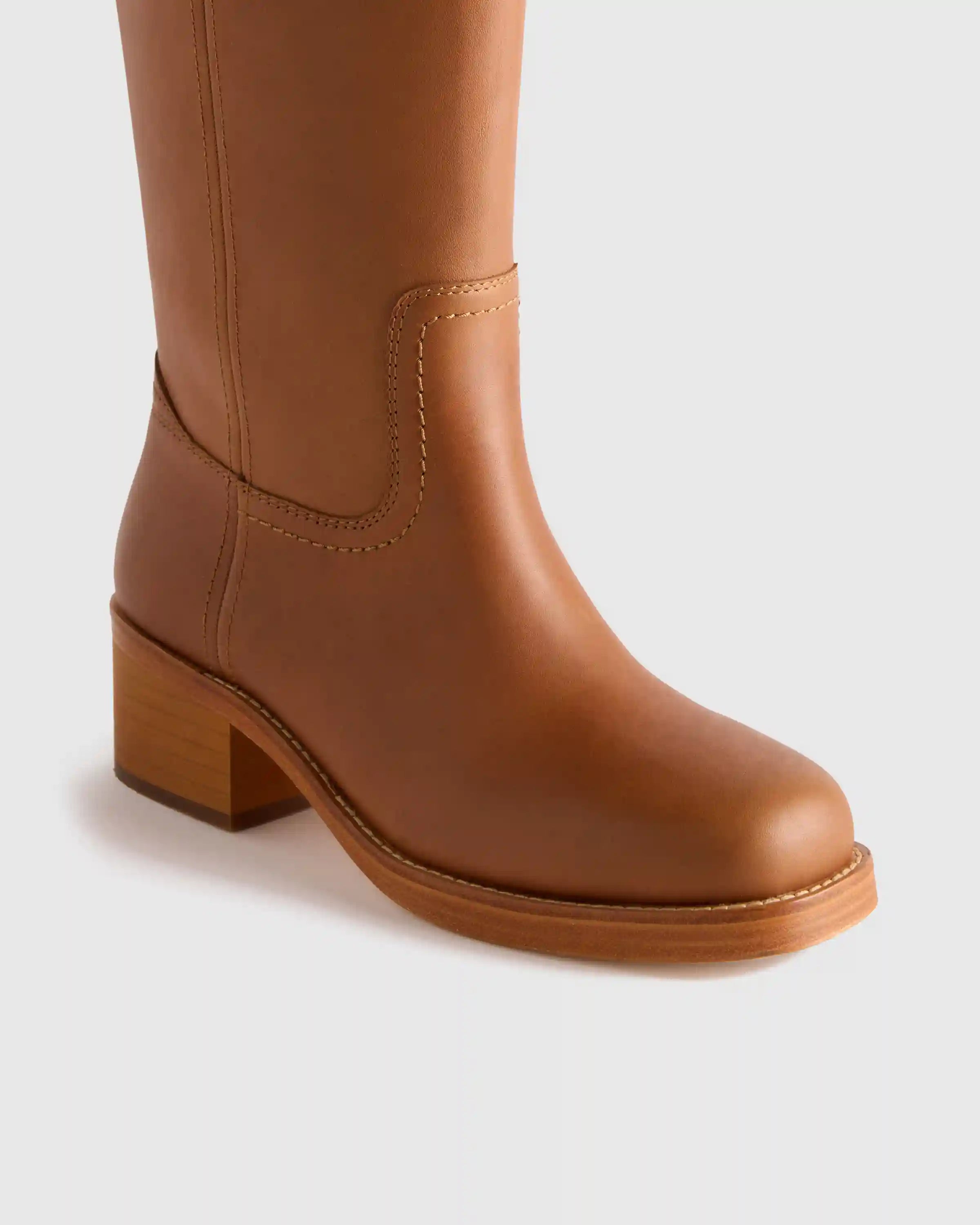 Italian Leather Block Heel Boot