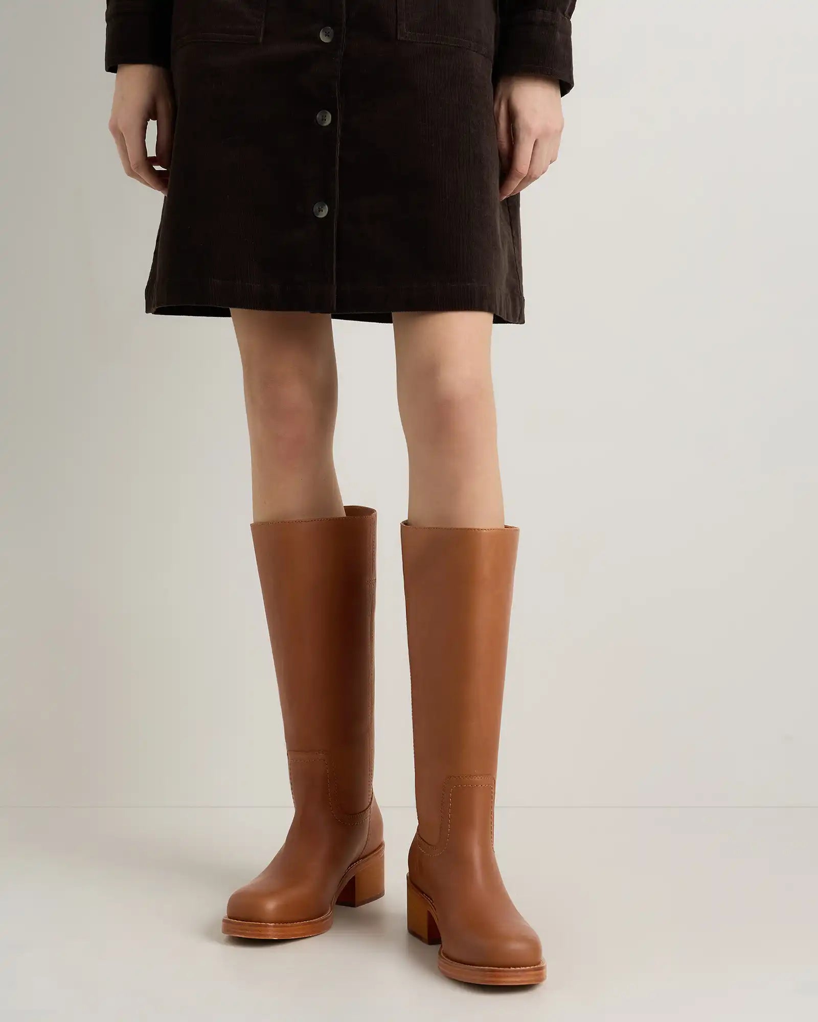 Italian Leather Block Heel Boot