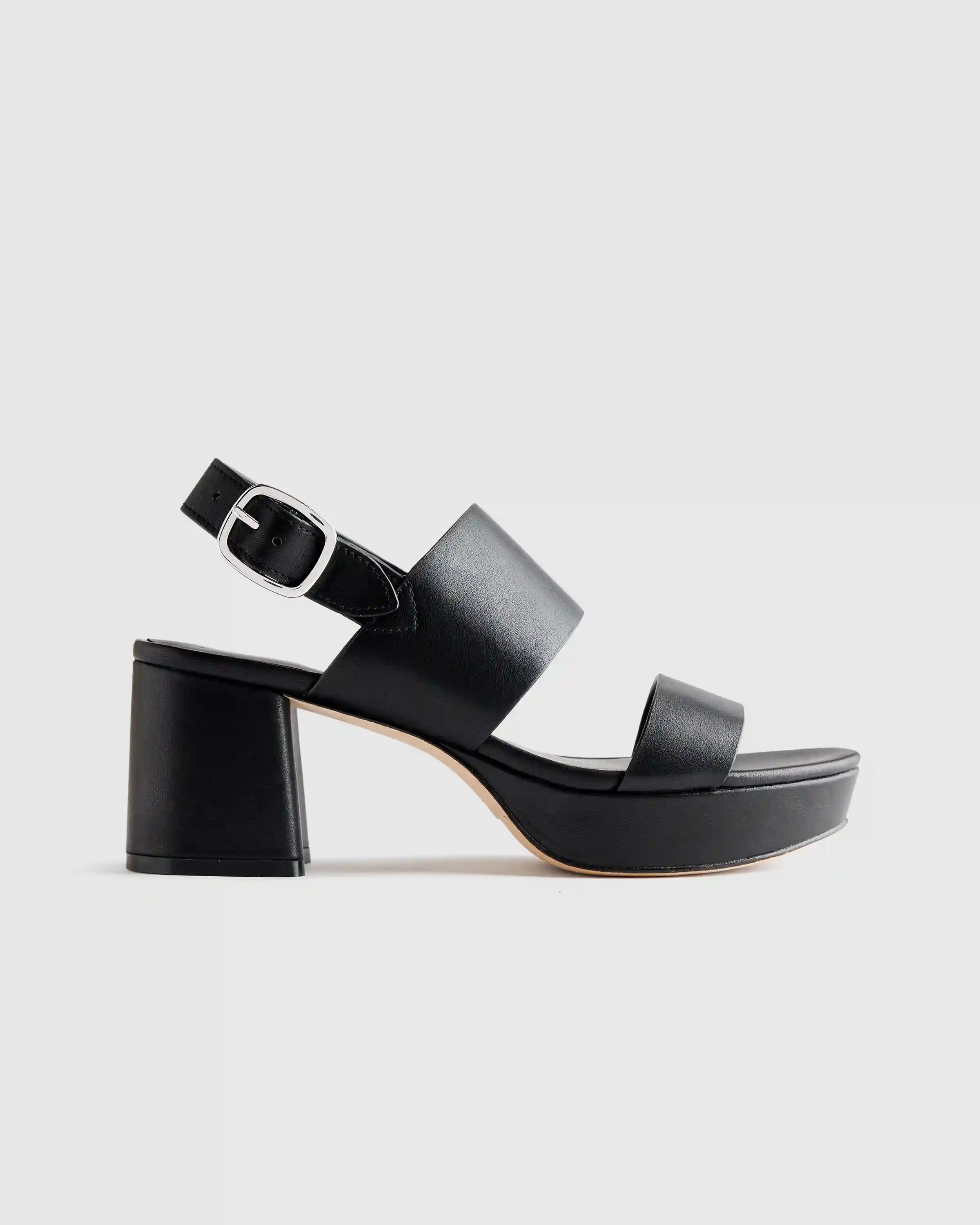 Italian Leather Double Band Block Heel Sandal