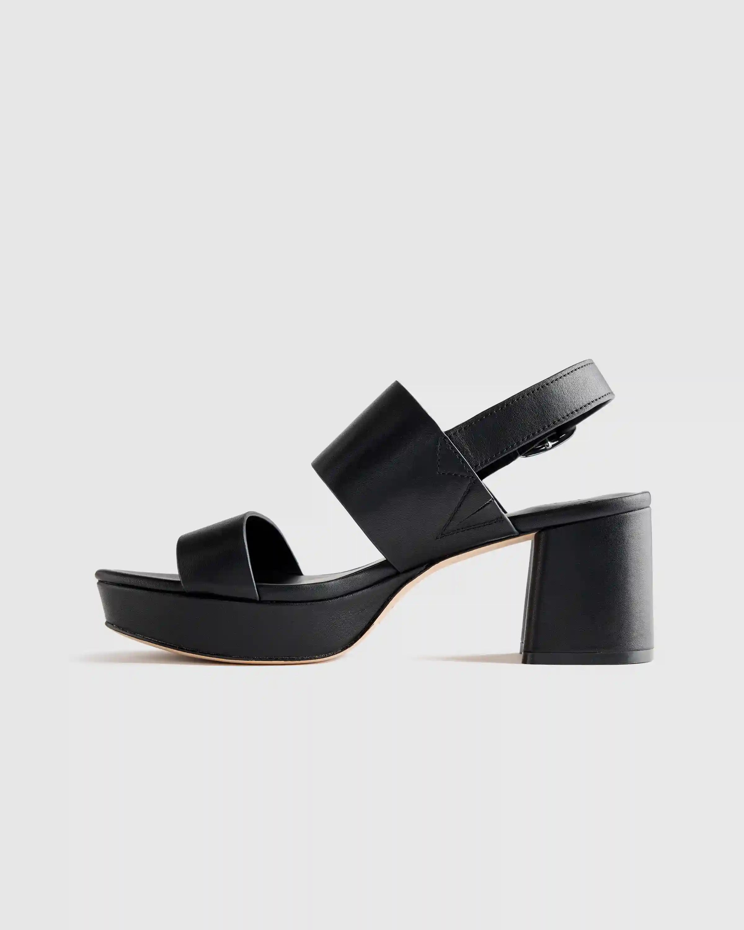 Italian Leather Double Band Block Heel Sandal
