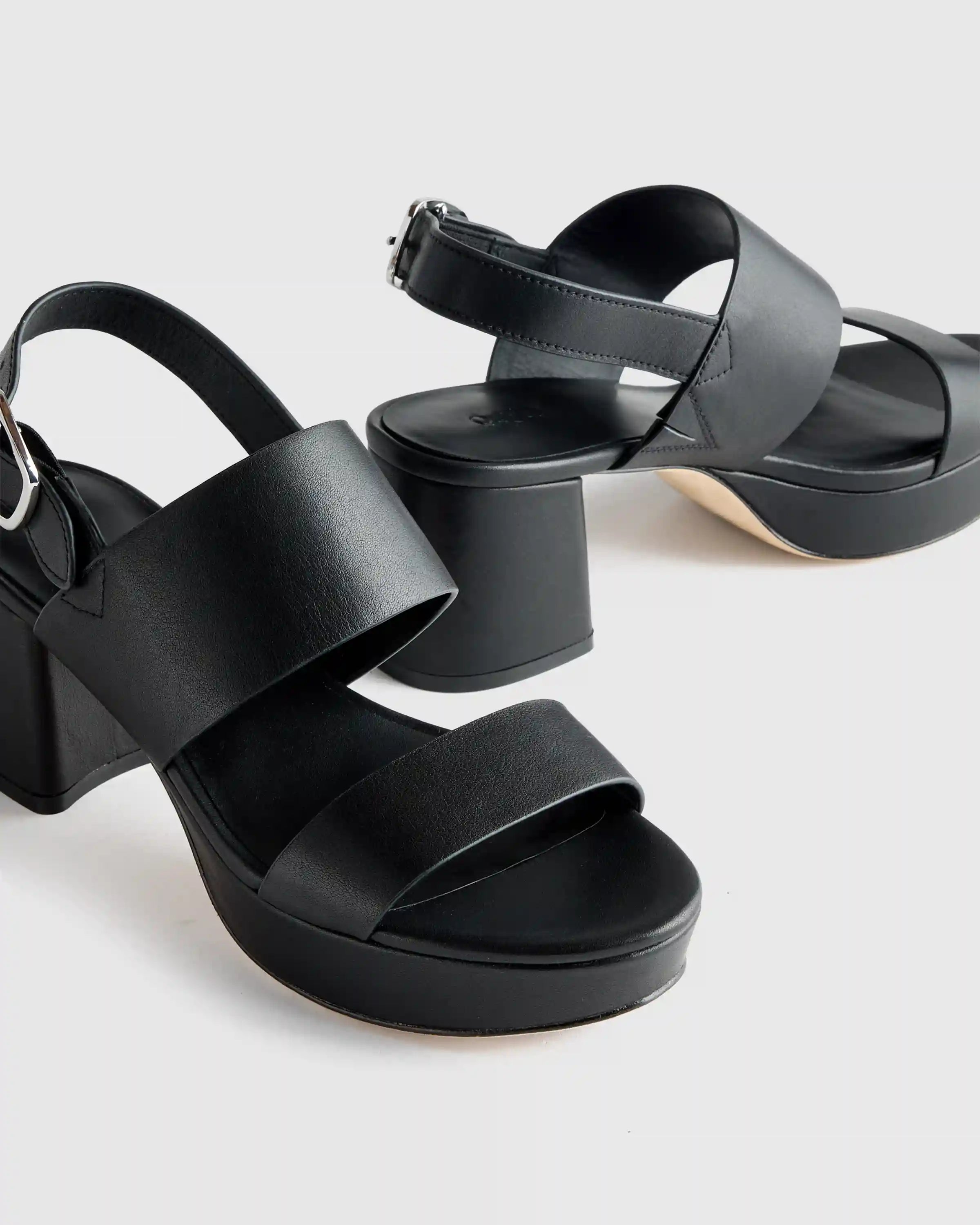 Italian Leather Double Band Block Heel Sandal