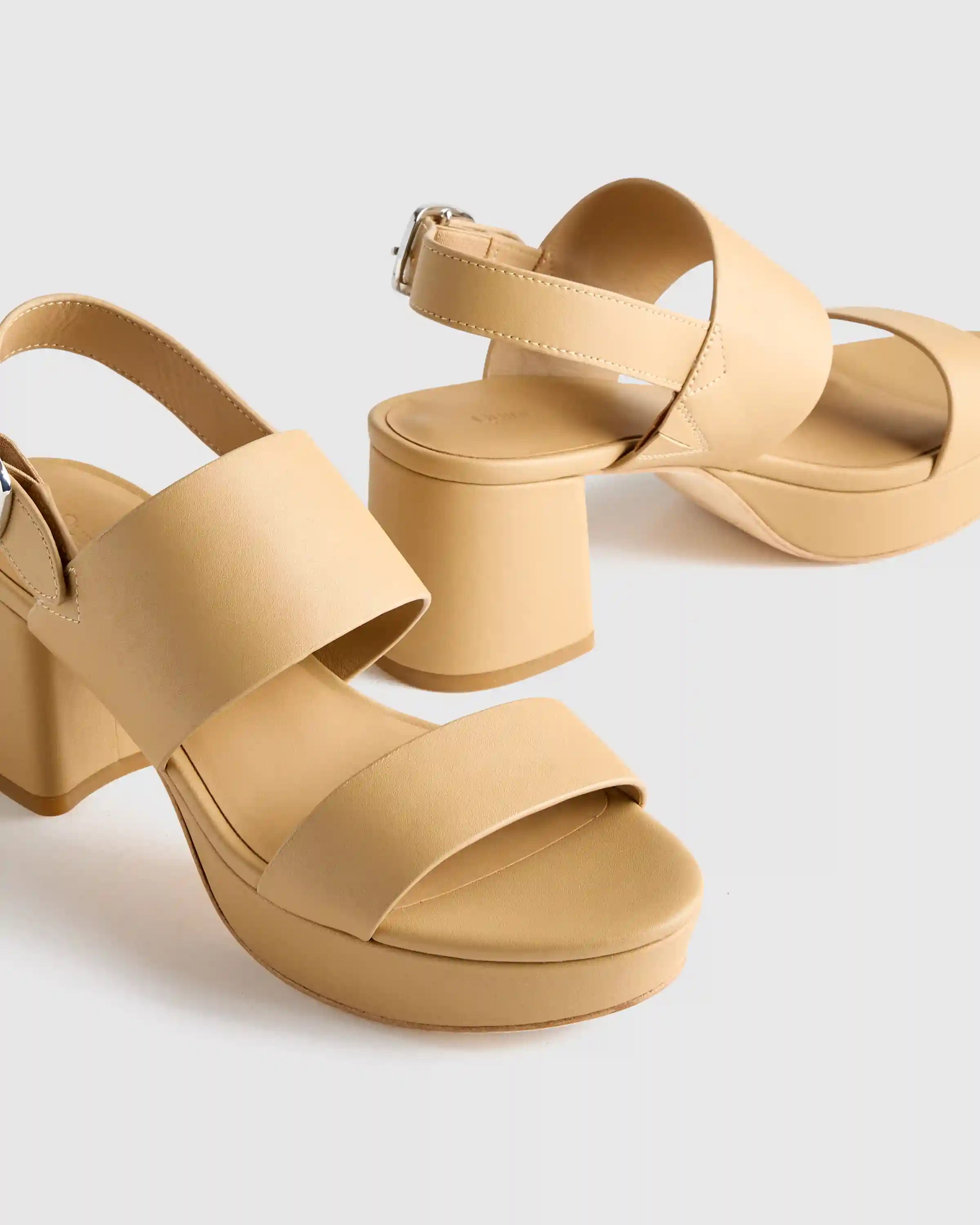 Italian Leather Double Band Block Heel Sandal