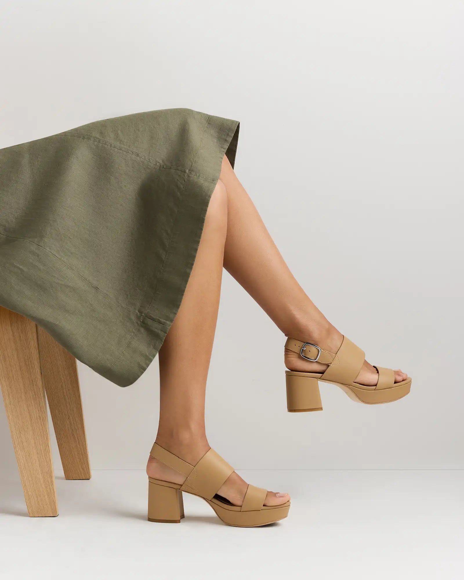 Italian Leather Double Band Block Heel Sandal