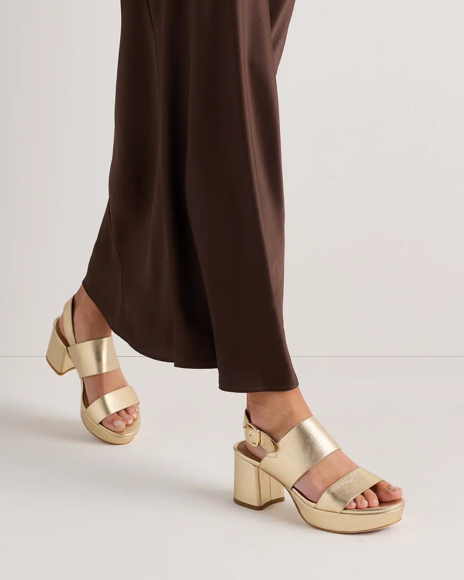 Italian Leather Double Band Block Heel Sandal
