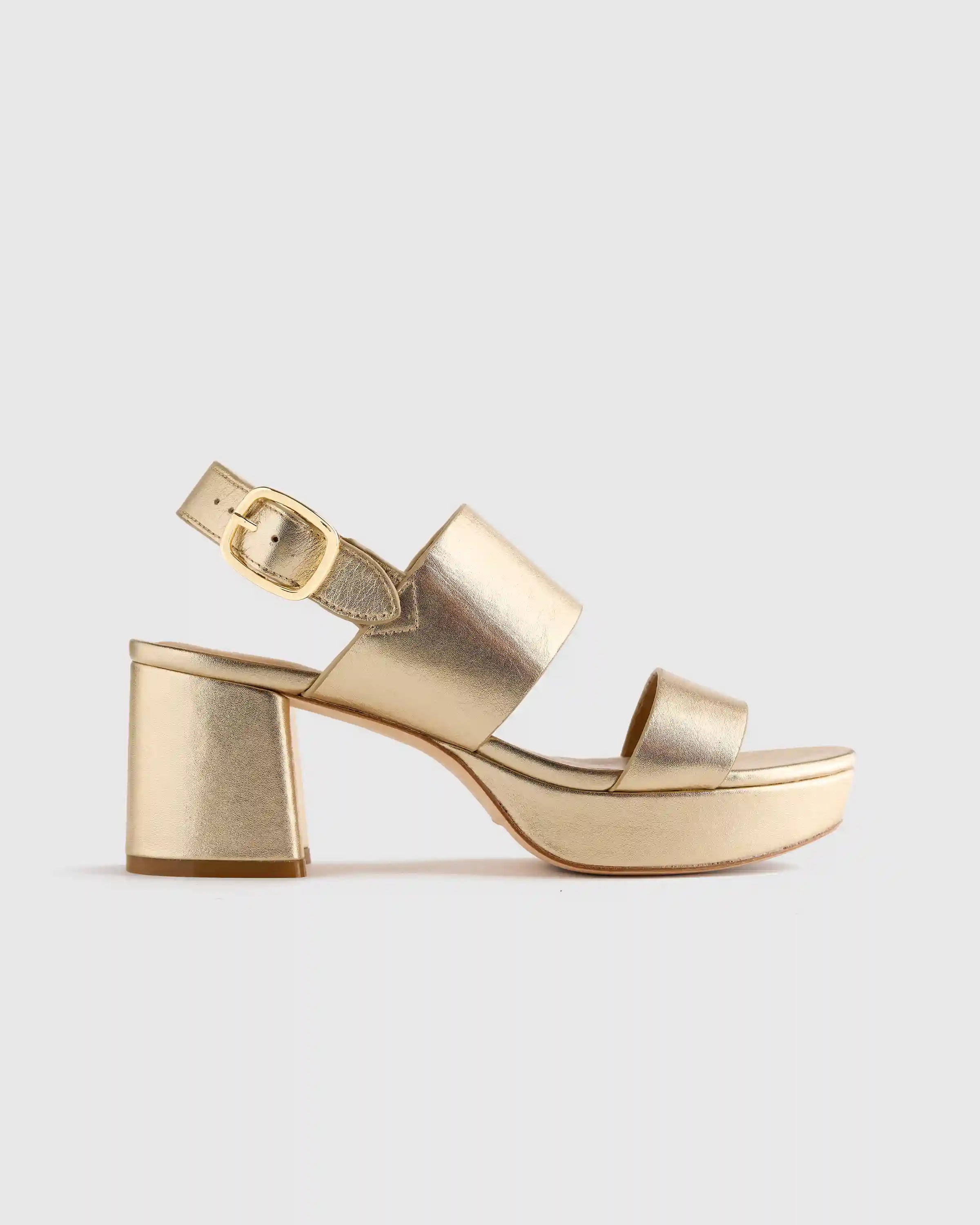 Italian Leather Double Band Block Heel Sandal