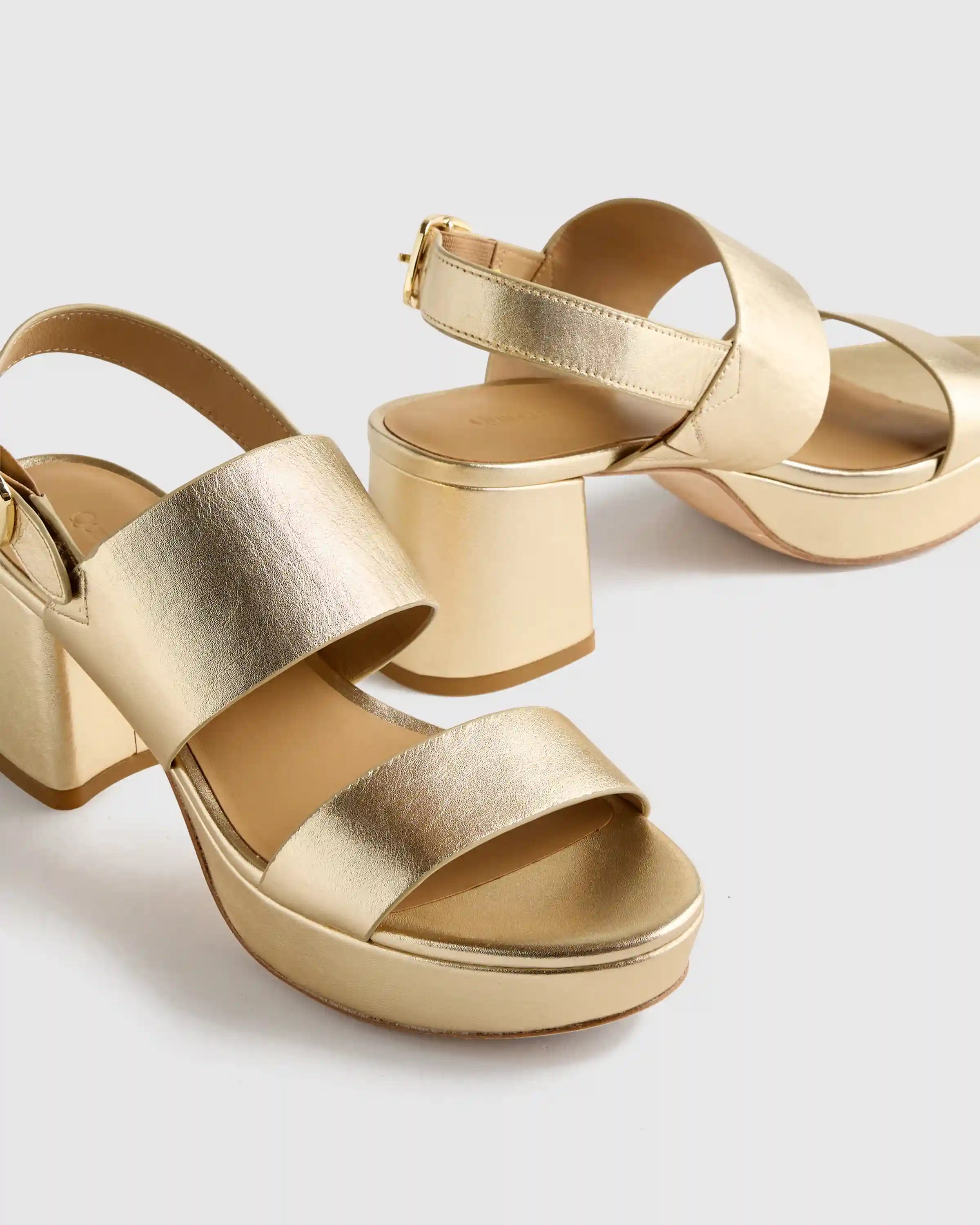 Italian Leather Double Band Block Heel Sandal
