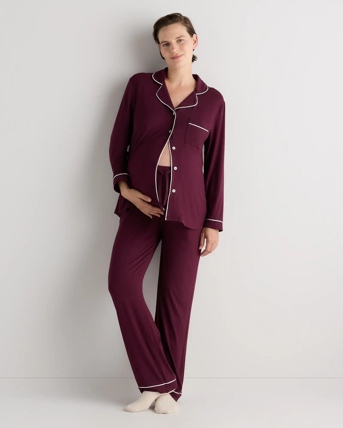 Bamboo Jersey Maternity Long Sleeve Pajama Set