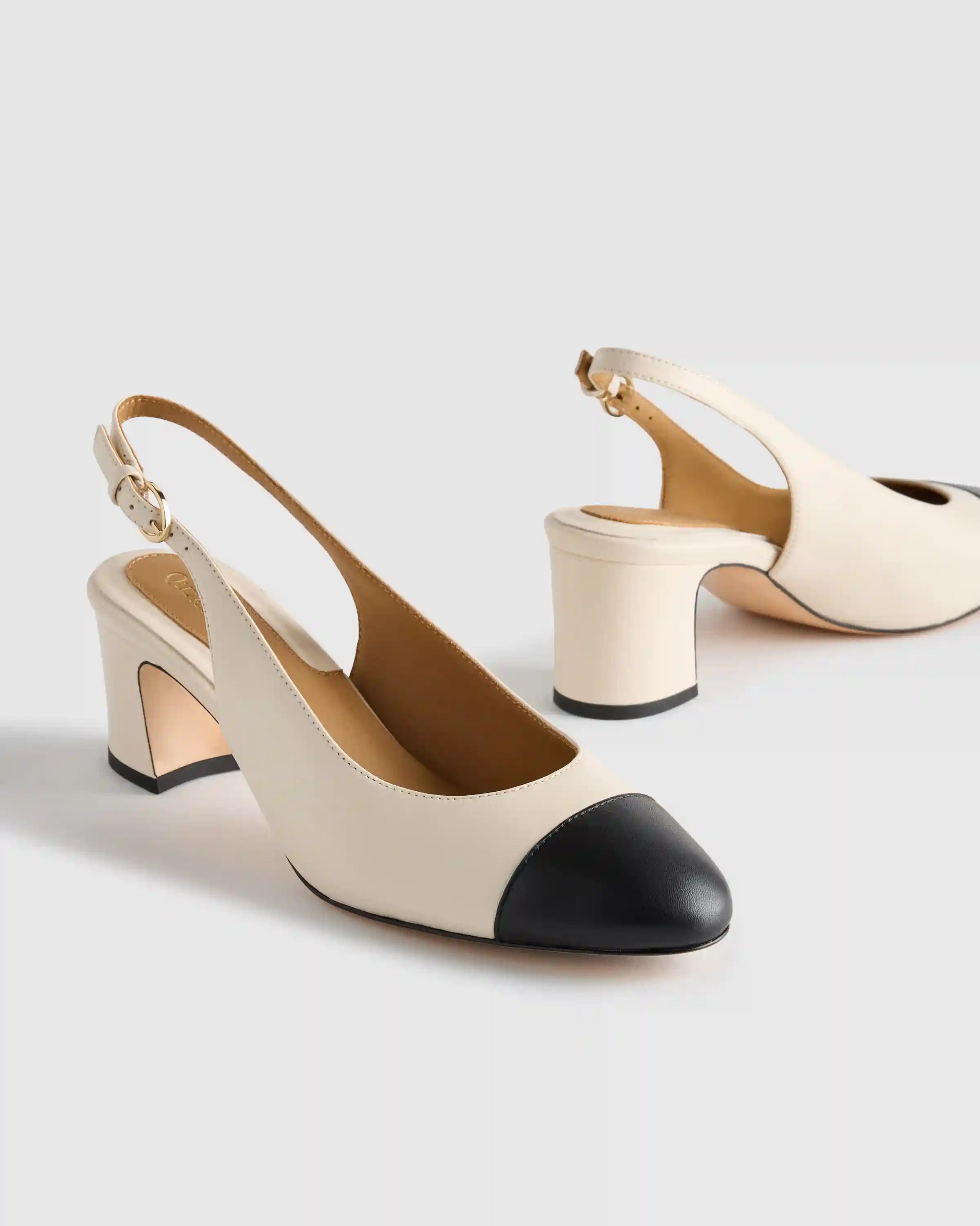 Italian Leather 65mm Cap Toe Slingback
