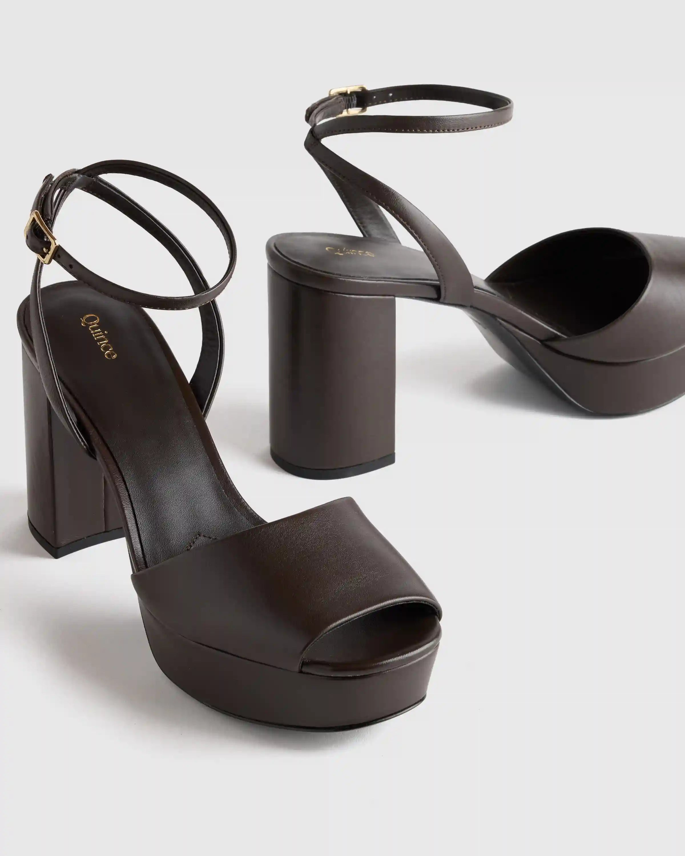 Italian Leather Platform 115mm Block Heel
