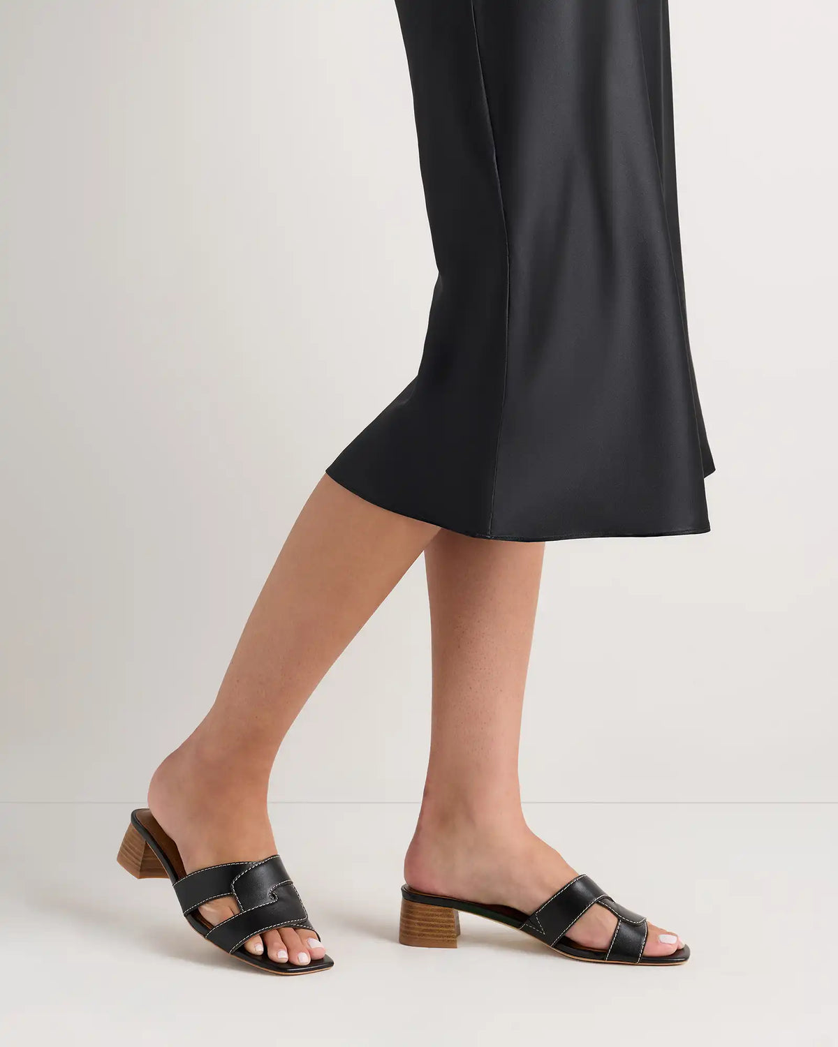Italian Leather 35mm Wood Block Heel Mule