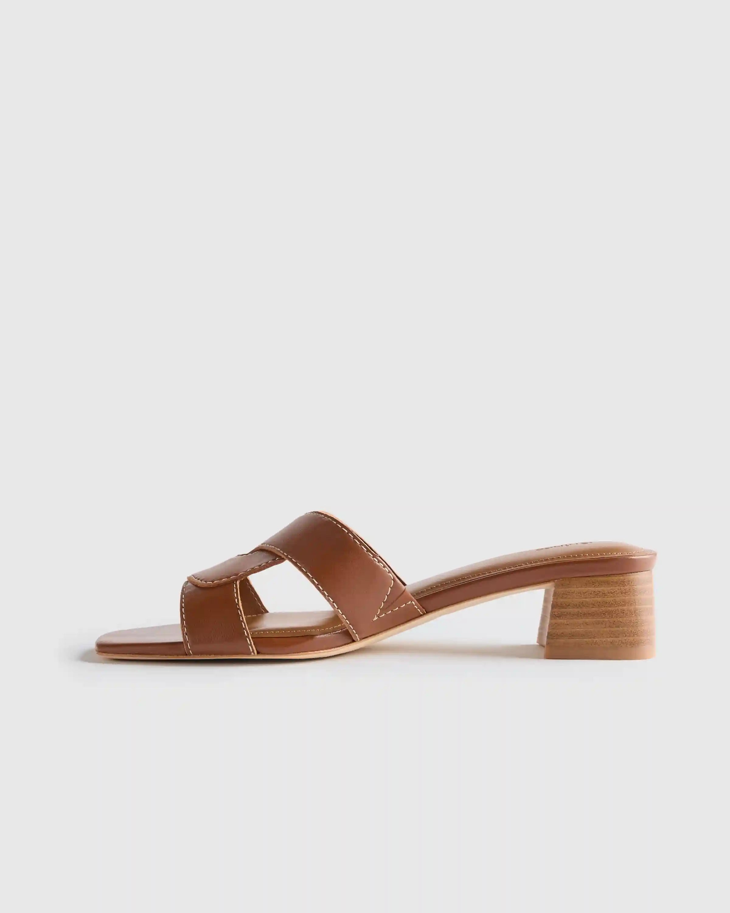Italian Leather 35mm Wood Block Heel Mule
