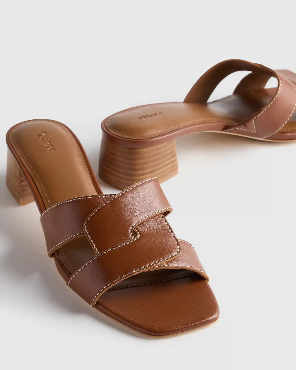 Italian Leather 35mm Wood Block Heel Mule