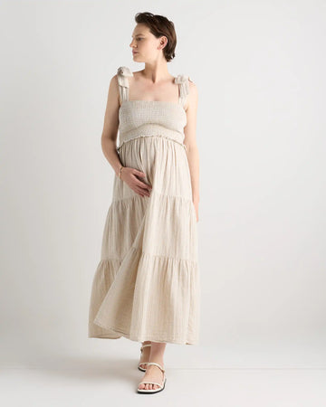 100% Organic Cotton Gauze Smocked Sleeveless Midi Dress