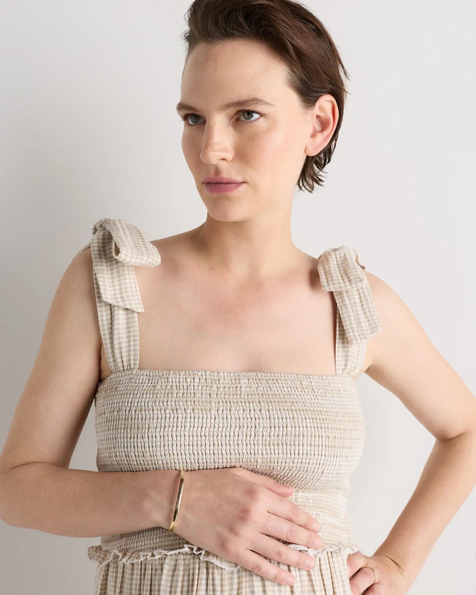 100% Organic Cotton Gauze Smocked Sleeveless Midi Dress