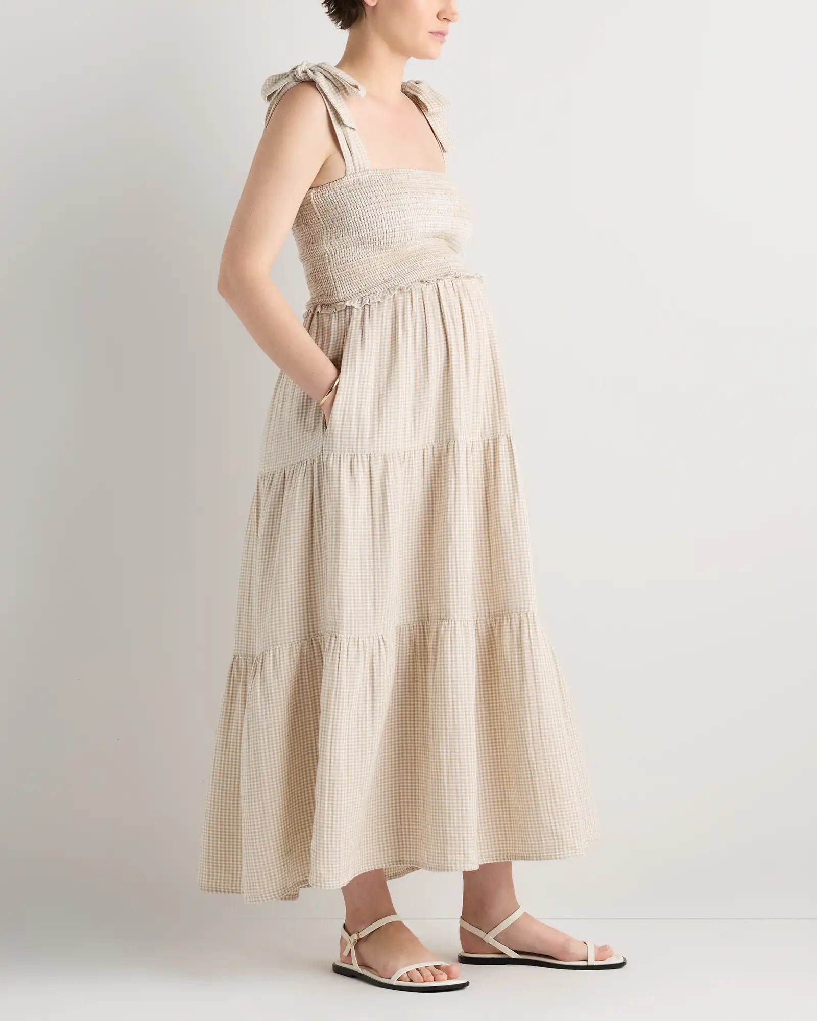 100% Organic Cotton Gauze Smocked Sleeveless Midi Dress