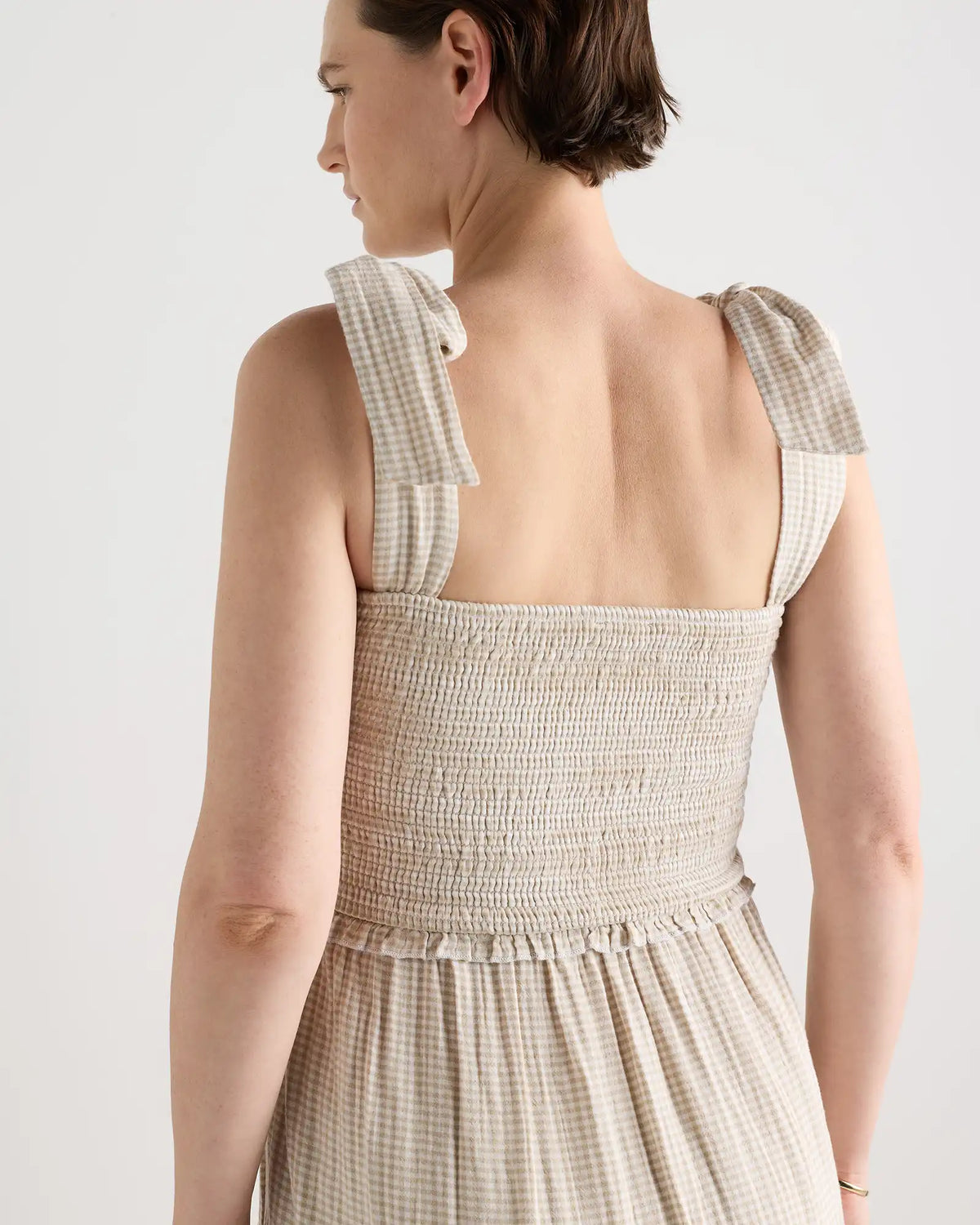 100% Organic Cotton Gauze Smocked Sleeveless Midi Dress