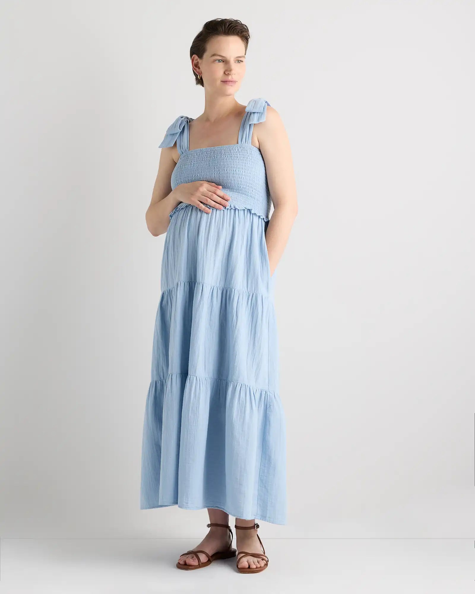 100% Organic Cotton Gauze Smocked Sleeveless Midi Dress
