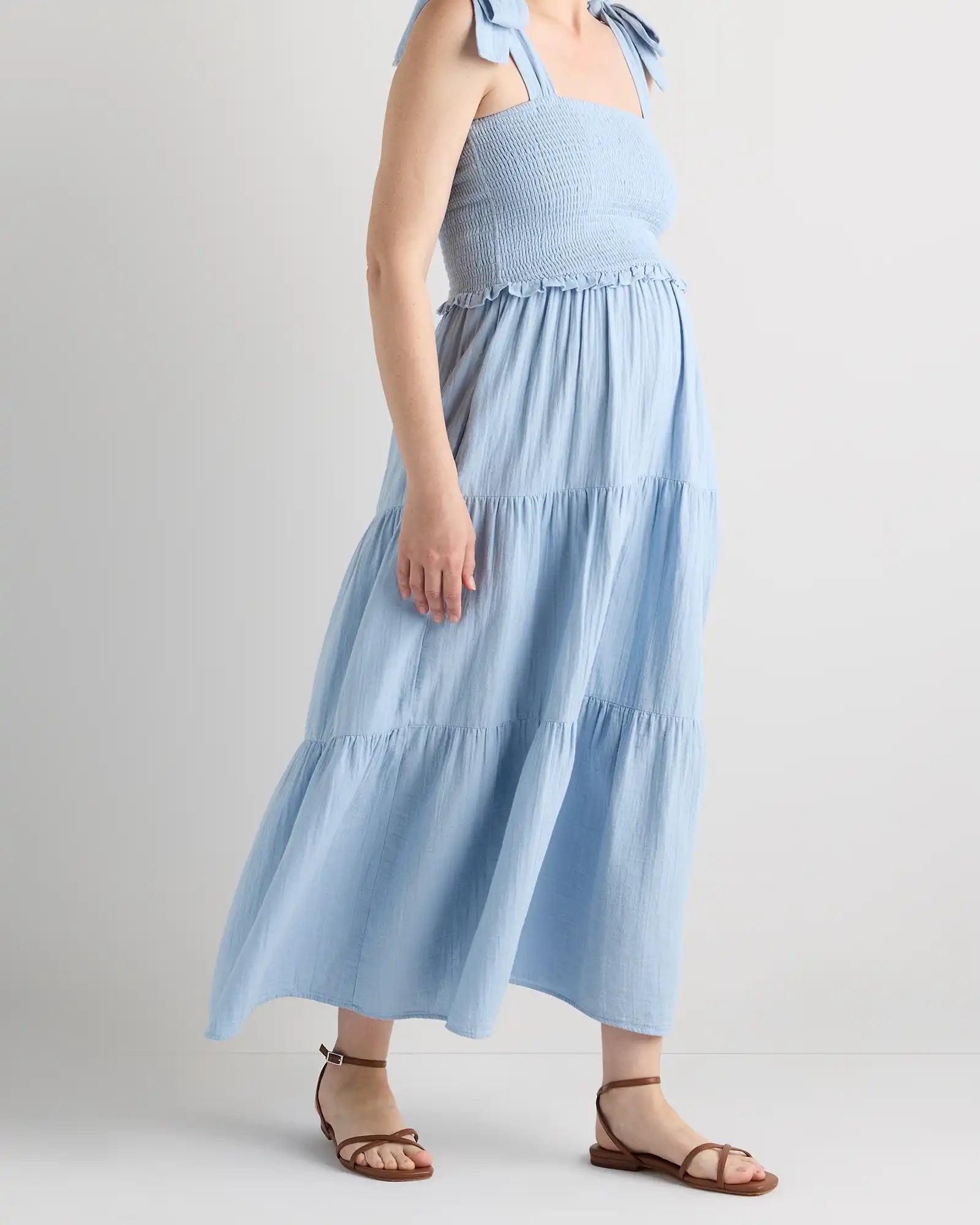 100% Organic Cotton Gauze Smocked Sleeveless Midi Dress