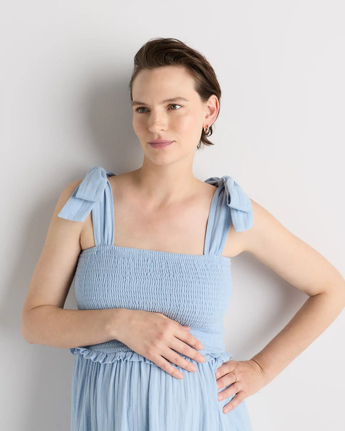 100% Organic Cotton Gauze Smocked Sleeveless Midi Dress