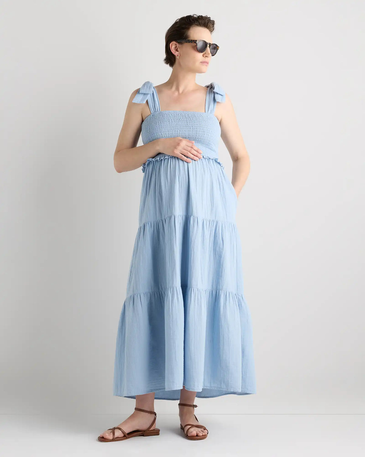 100% Organic Cotton Gauze Smocked Sleeveless Midi Dress