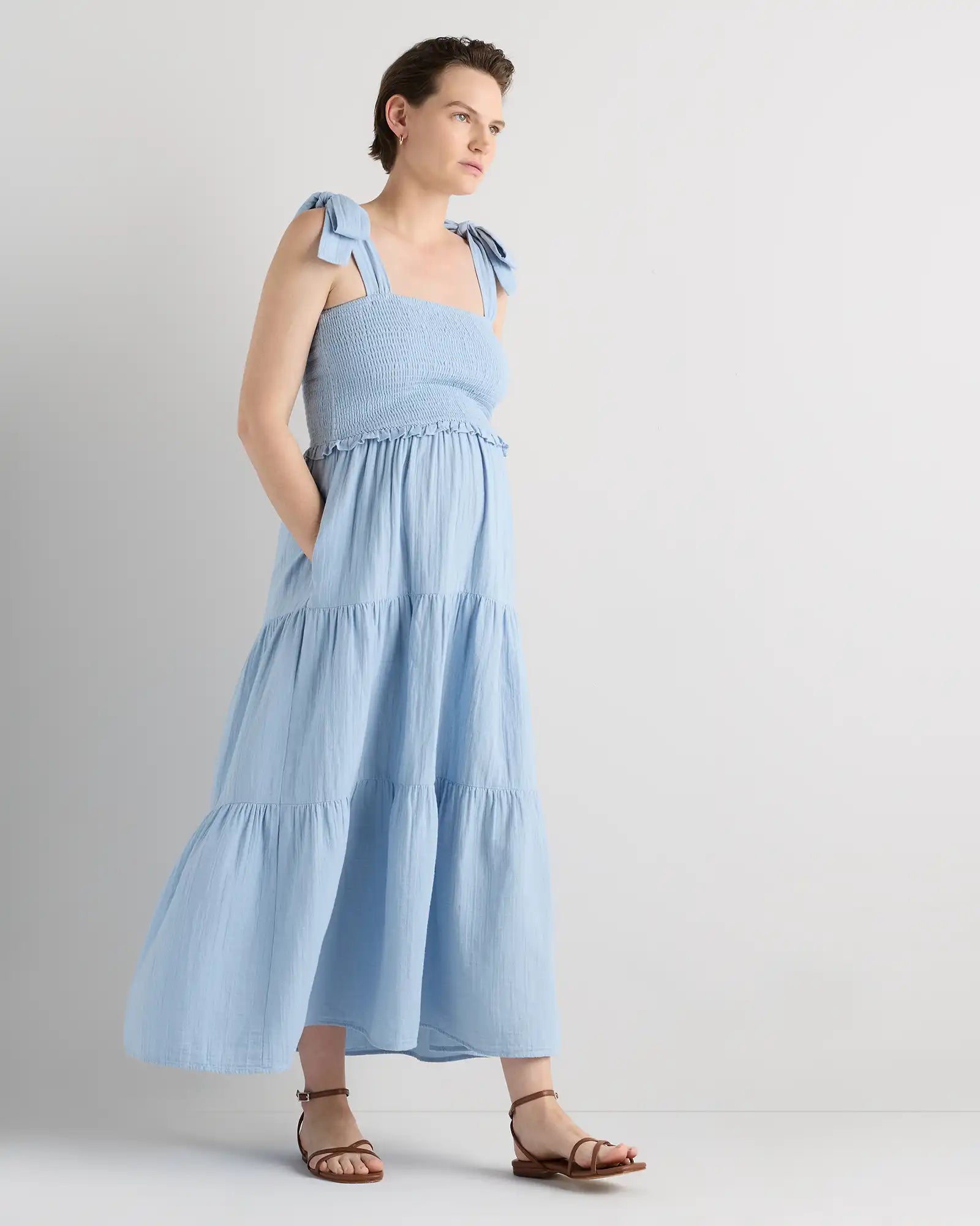 100% Organic Cotton Gauze Smocked Sleeveless Midi Dress
