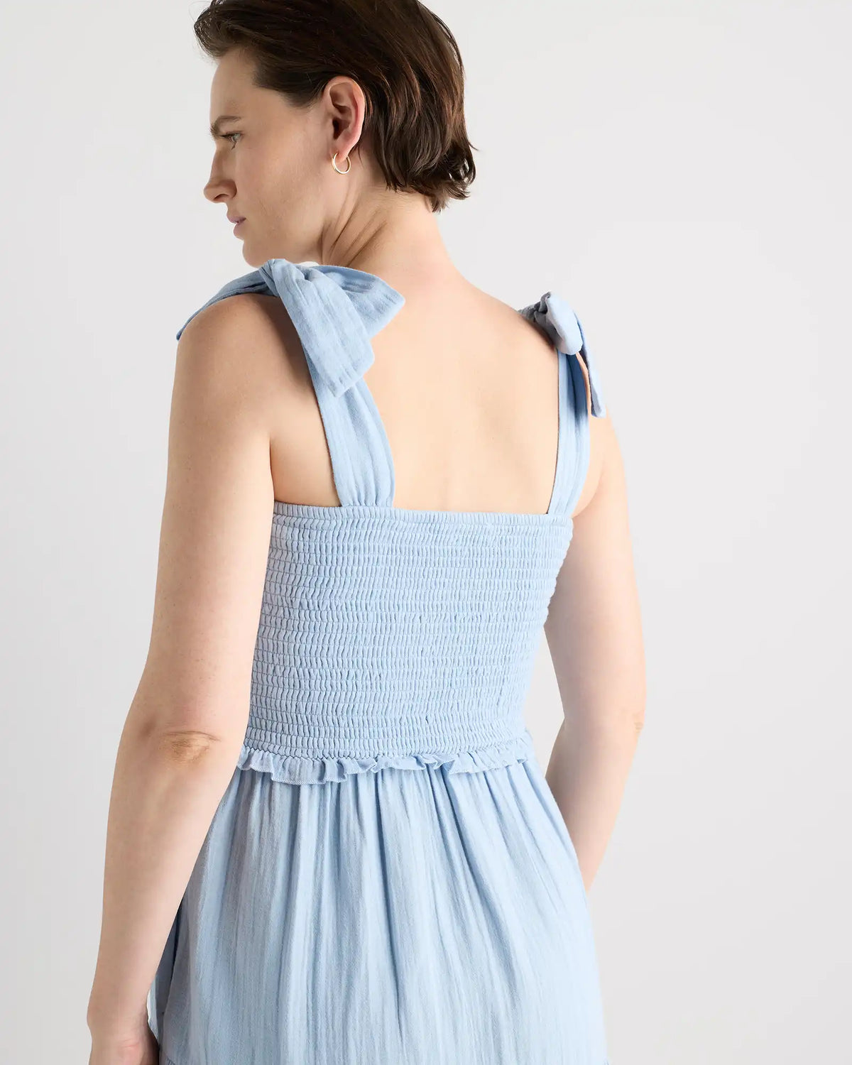 100% Organic Cotton Gauze Smocked Sleeveless Midi Dress