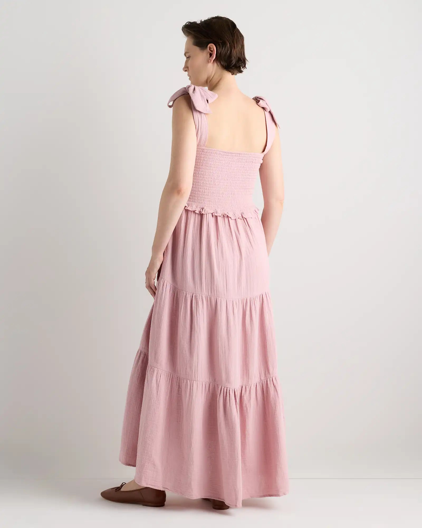 100% Organic Cotton Gauze Smocked Sleeveless Midi Dress