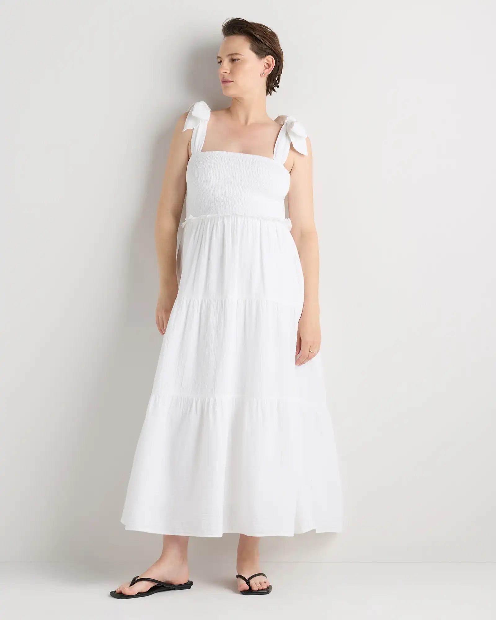 100% Organic Cotton Gauze Smocked Sleeveless Midi Dress