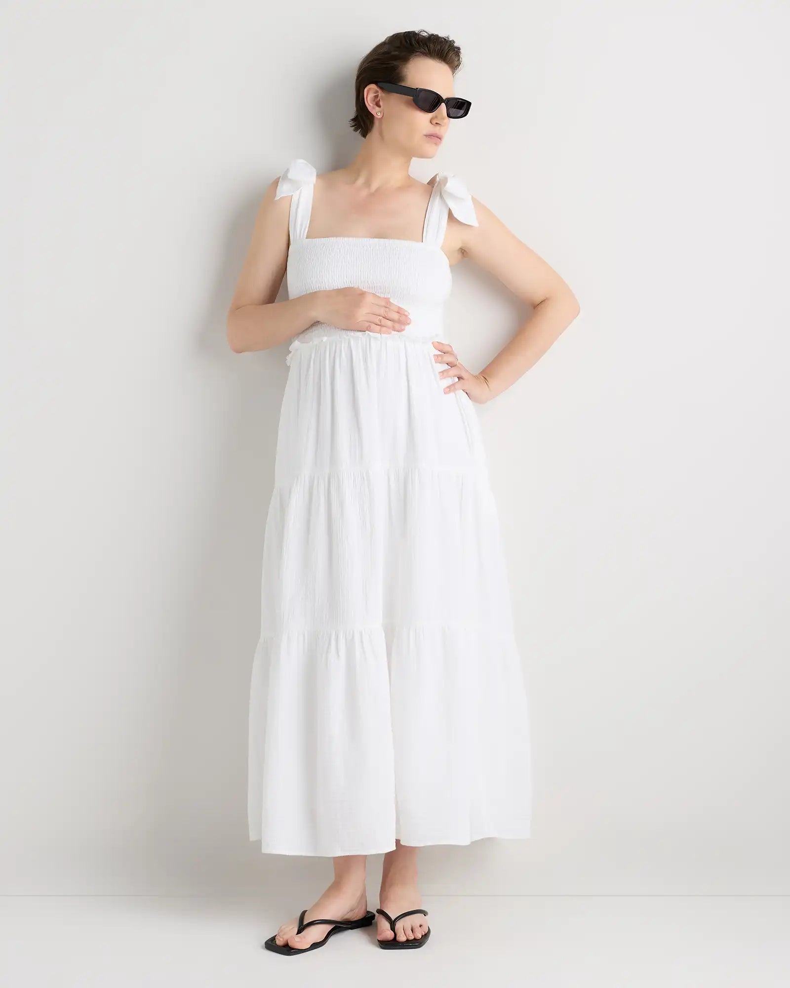 100% Organic Cotton Gauze Smocked Sleeveless Midi Dress