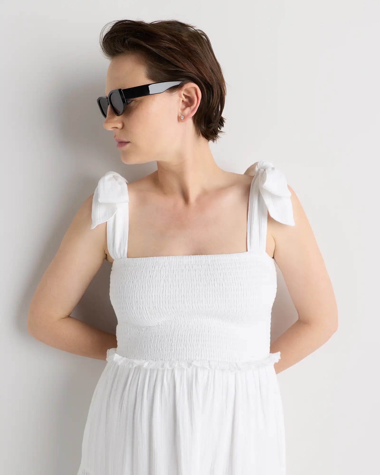 100% Organic Cotton Gauze Smocked Sleeveless Midi Dress