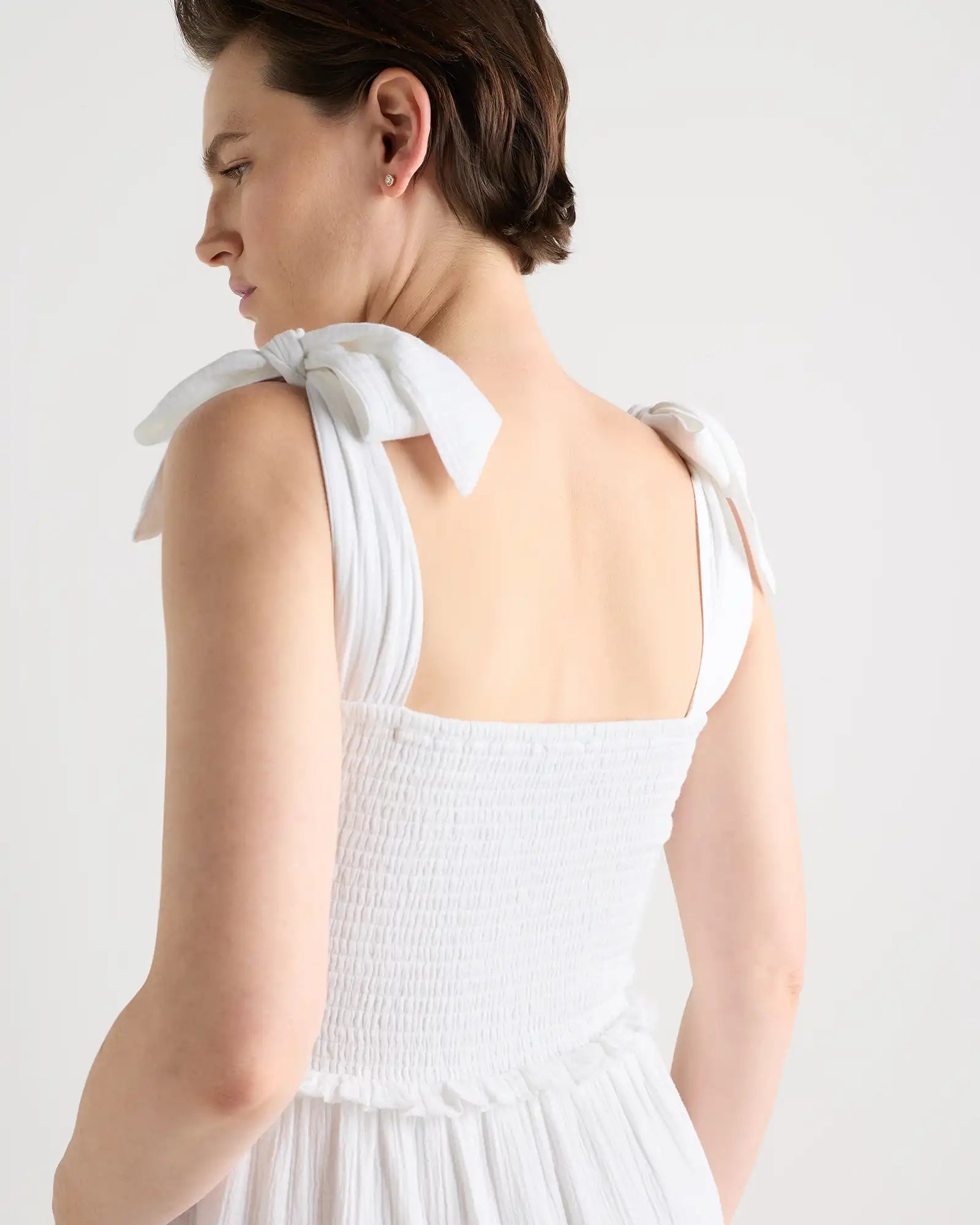 100% Organic Cotton Gauze Smocked Sleeveless Midi Dress