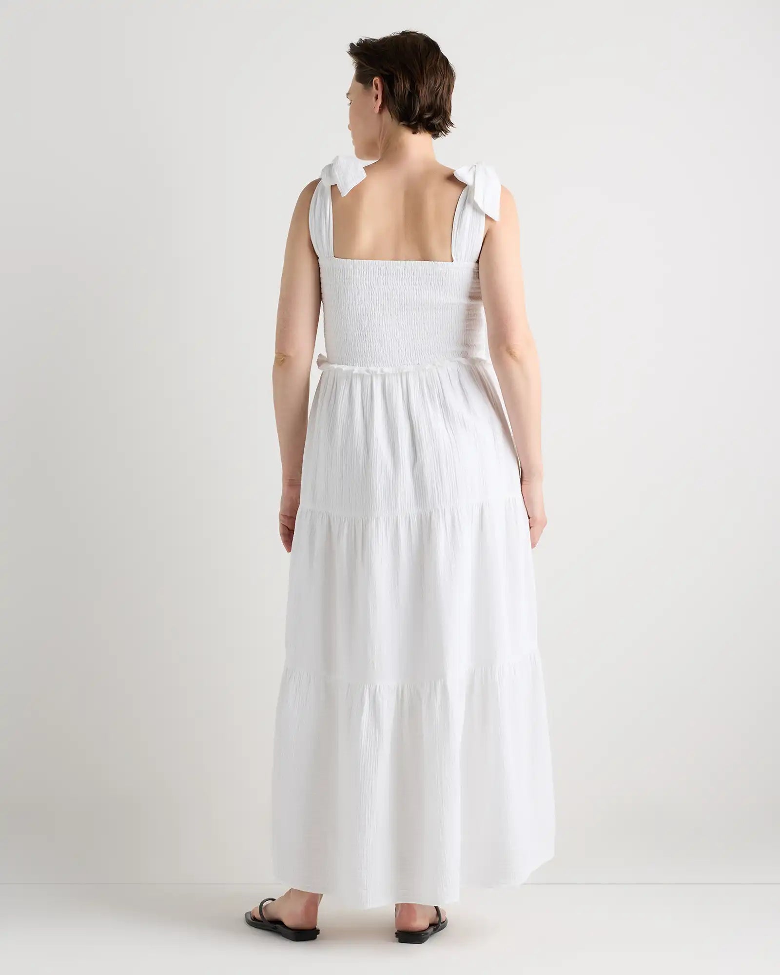 100% Organic Cotton Gauze Smocked Sleeveless Midi Dress