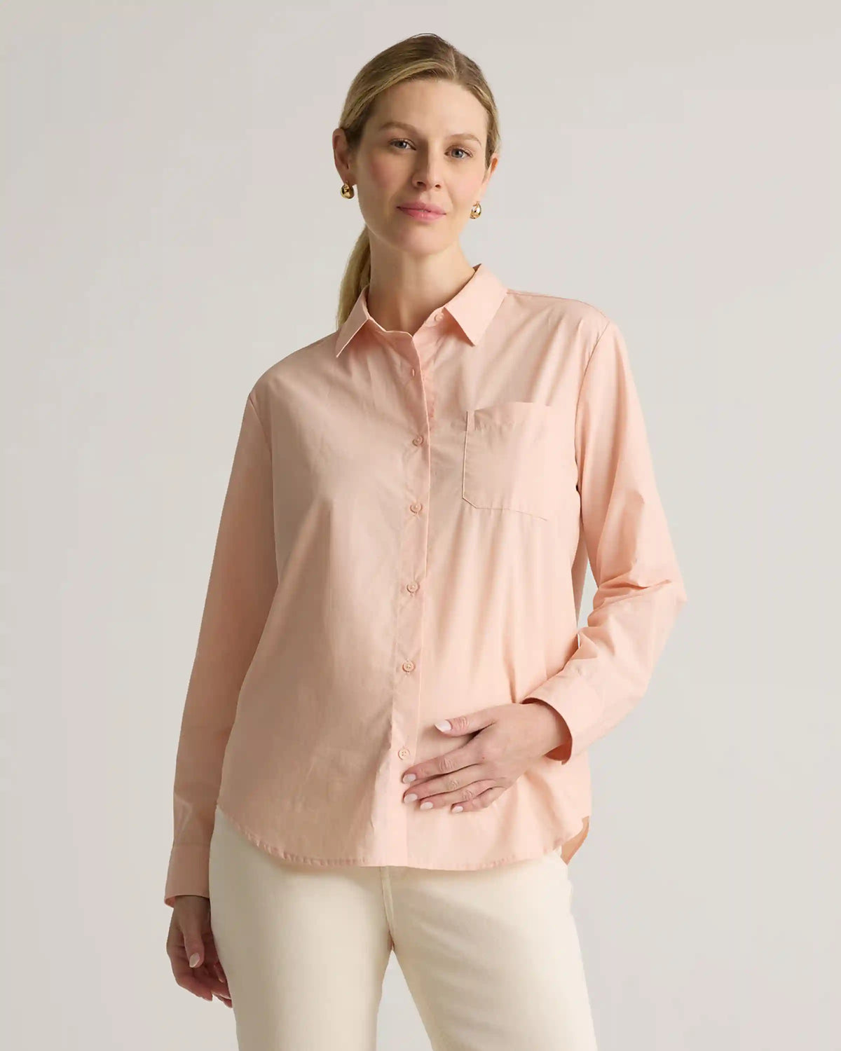 100% Organic Cotton Poplin Maternity Long Sleeve Shirt