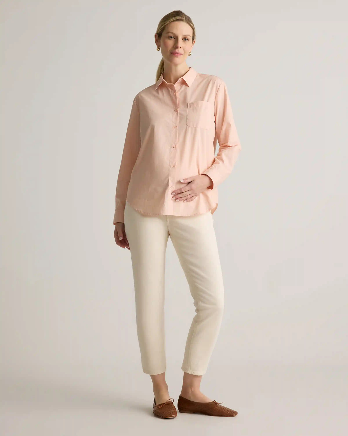 100% Organic Cotton Poplin Maternity Long Sleeve Shirt