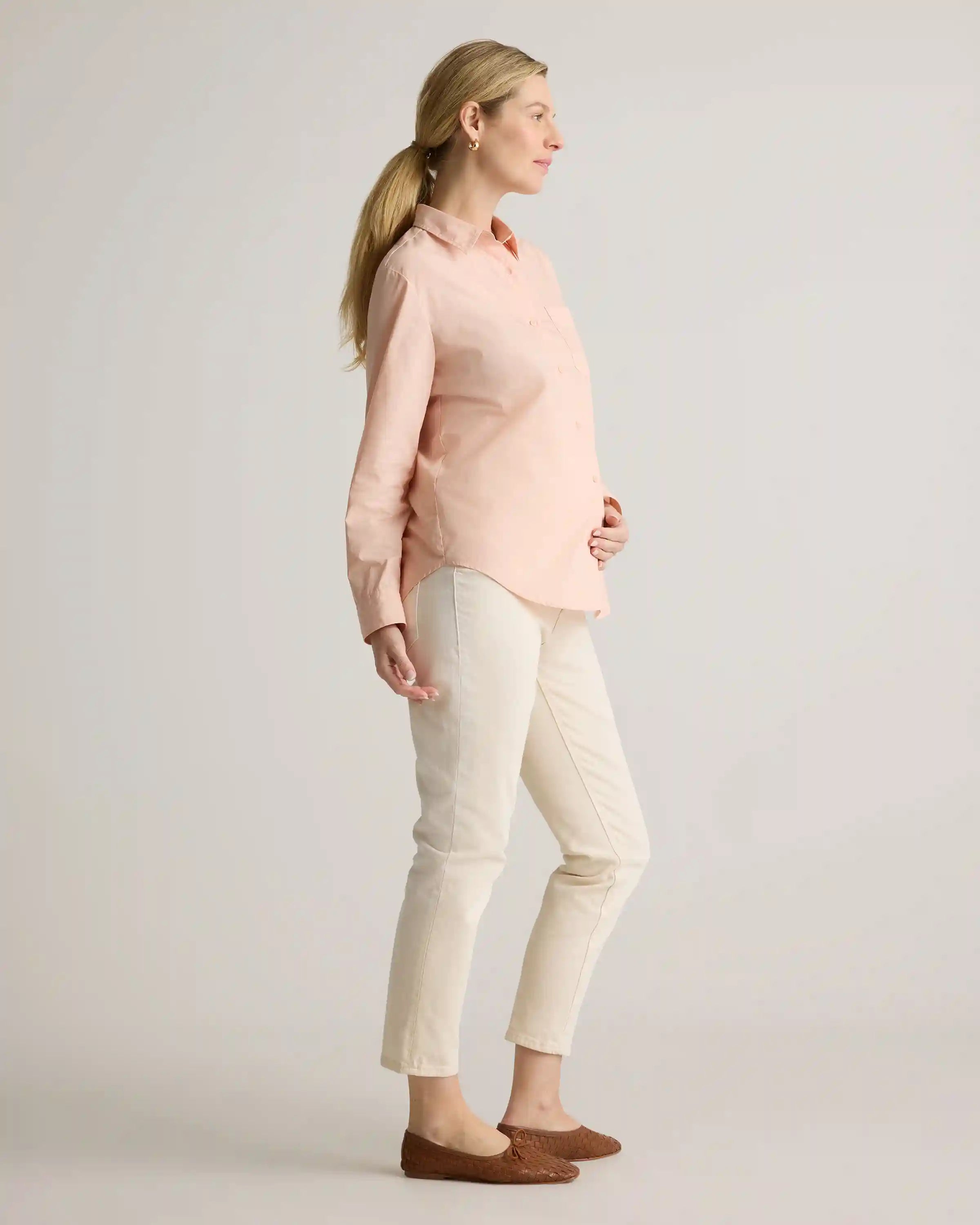 100% Organic Cotton Poplin Maternity Long Sleeve Shirt