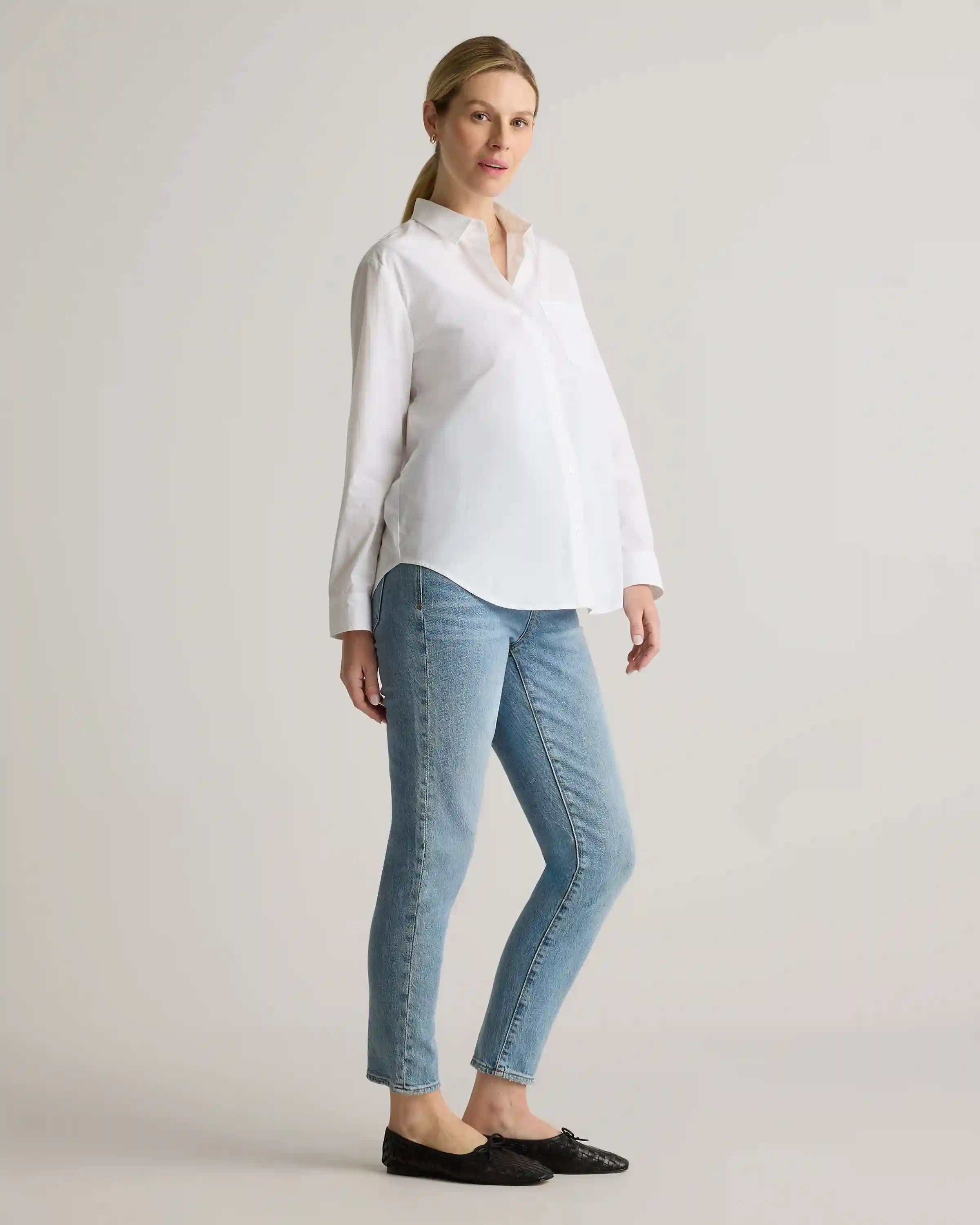 100% Organic Cotton Poplin Maternity Long Sleeve Shirt