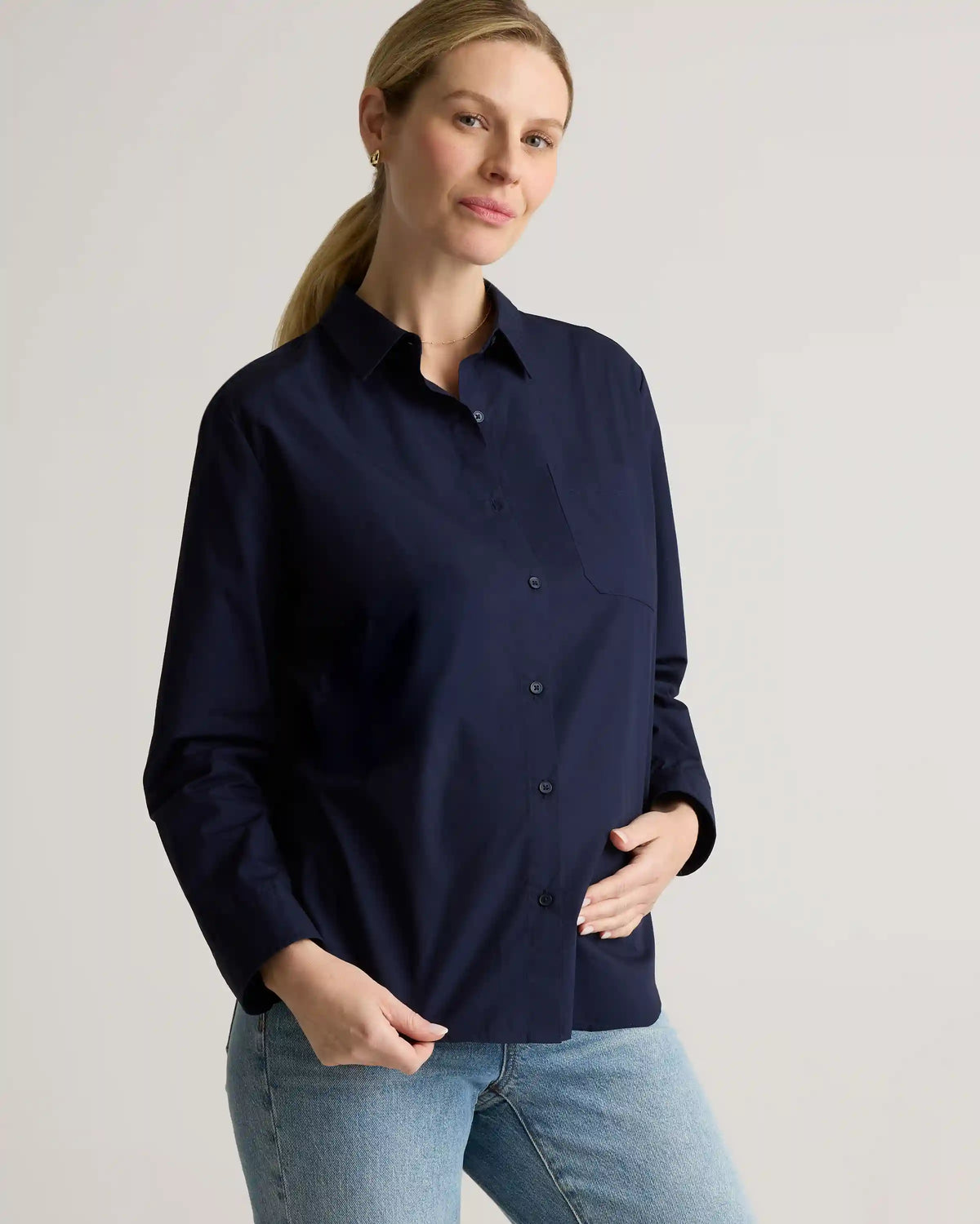 100% Organic Cotton Poplin Maternity Long Sleeve Shirt