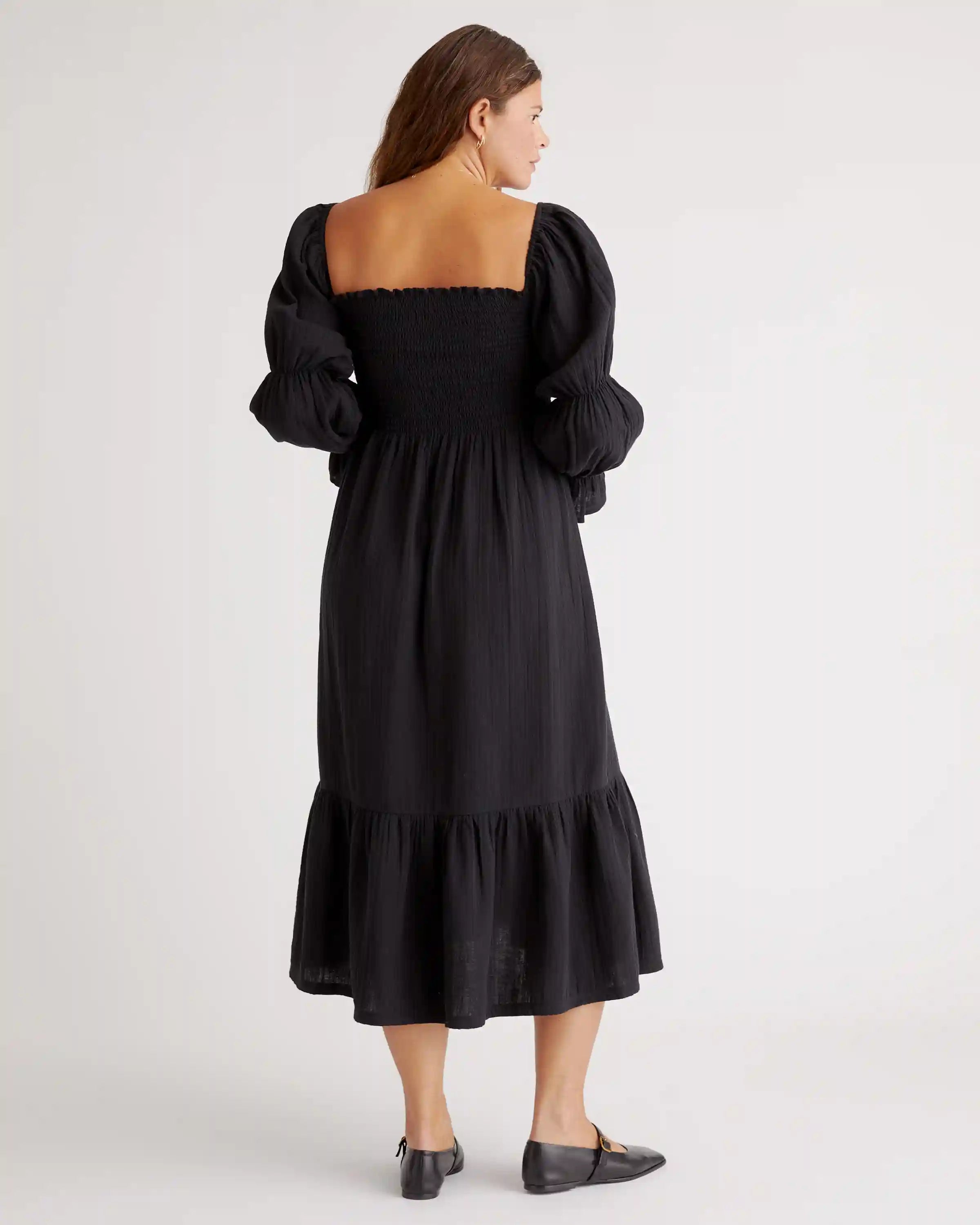 100% Organic Cotton Gauze Maternity Smocked Midi Dress