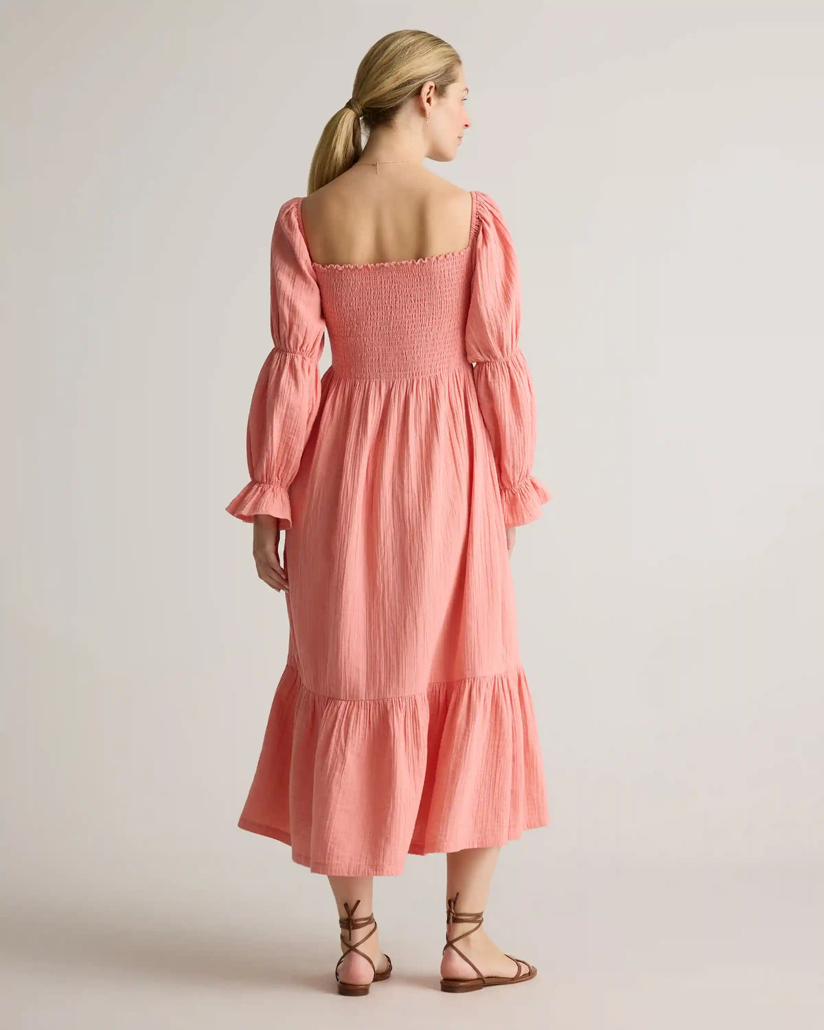 100% Organic Cotton Gauze Maternity Smocked Midi Dress