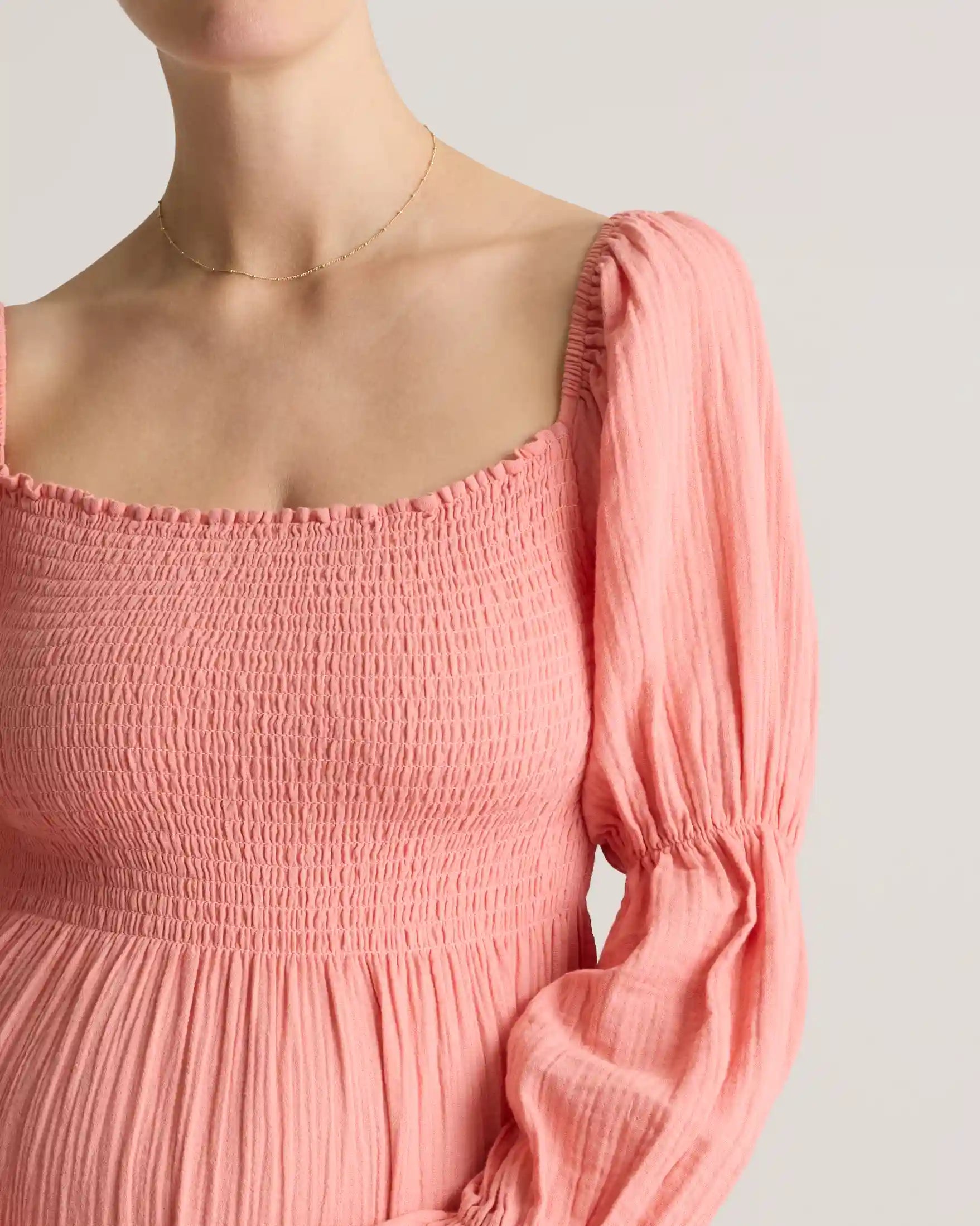 100% Organic Cotton Gauze Maternity Smocked Midi Dress