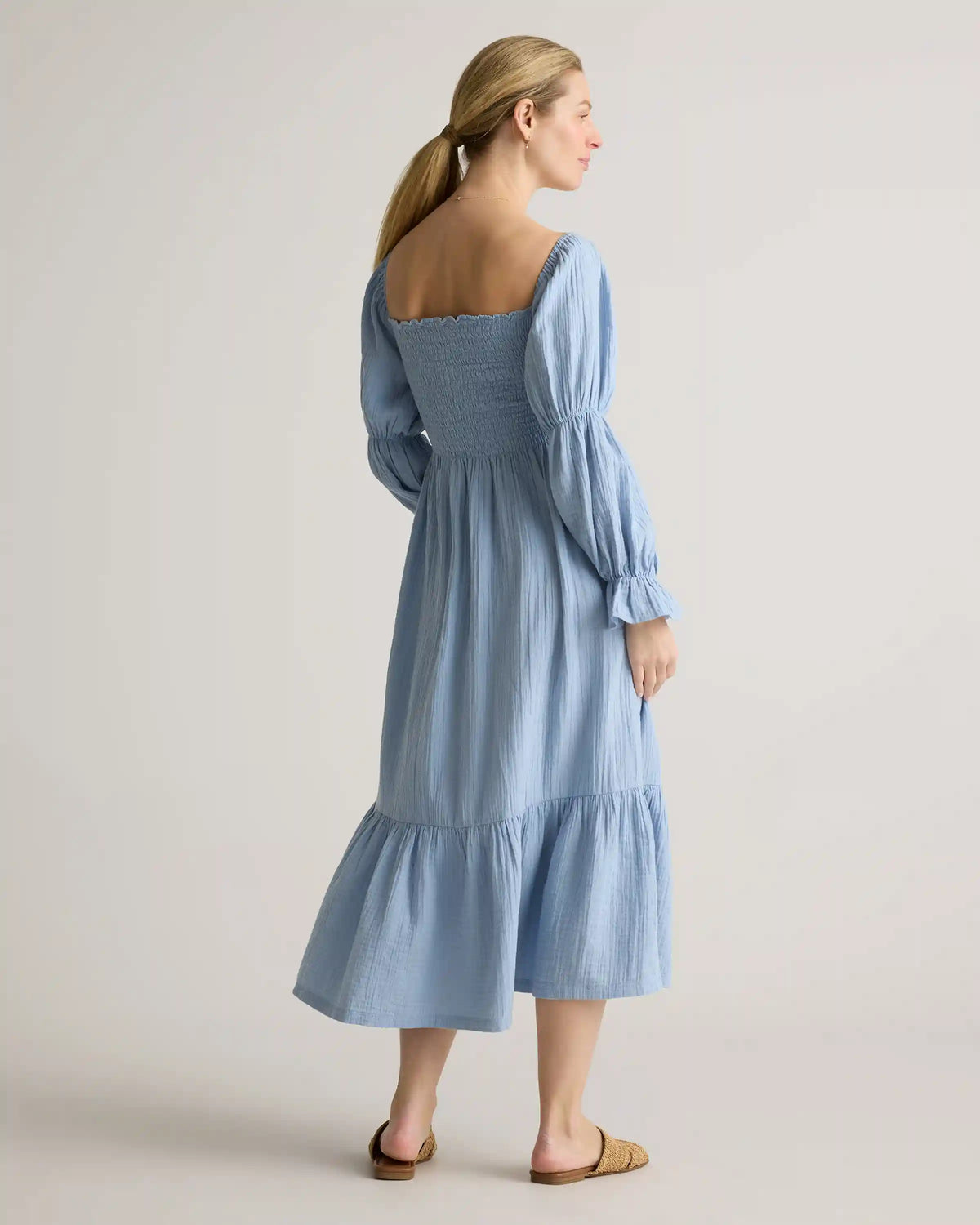 100% Organic Cotton Gauze Maternity Smocked Midi Dress