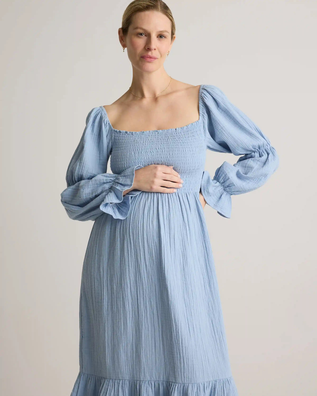 100% Organic Cotton Gauze Maternity Smocked Midi Dress