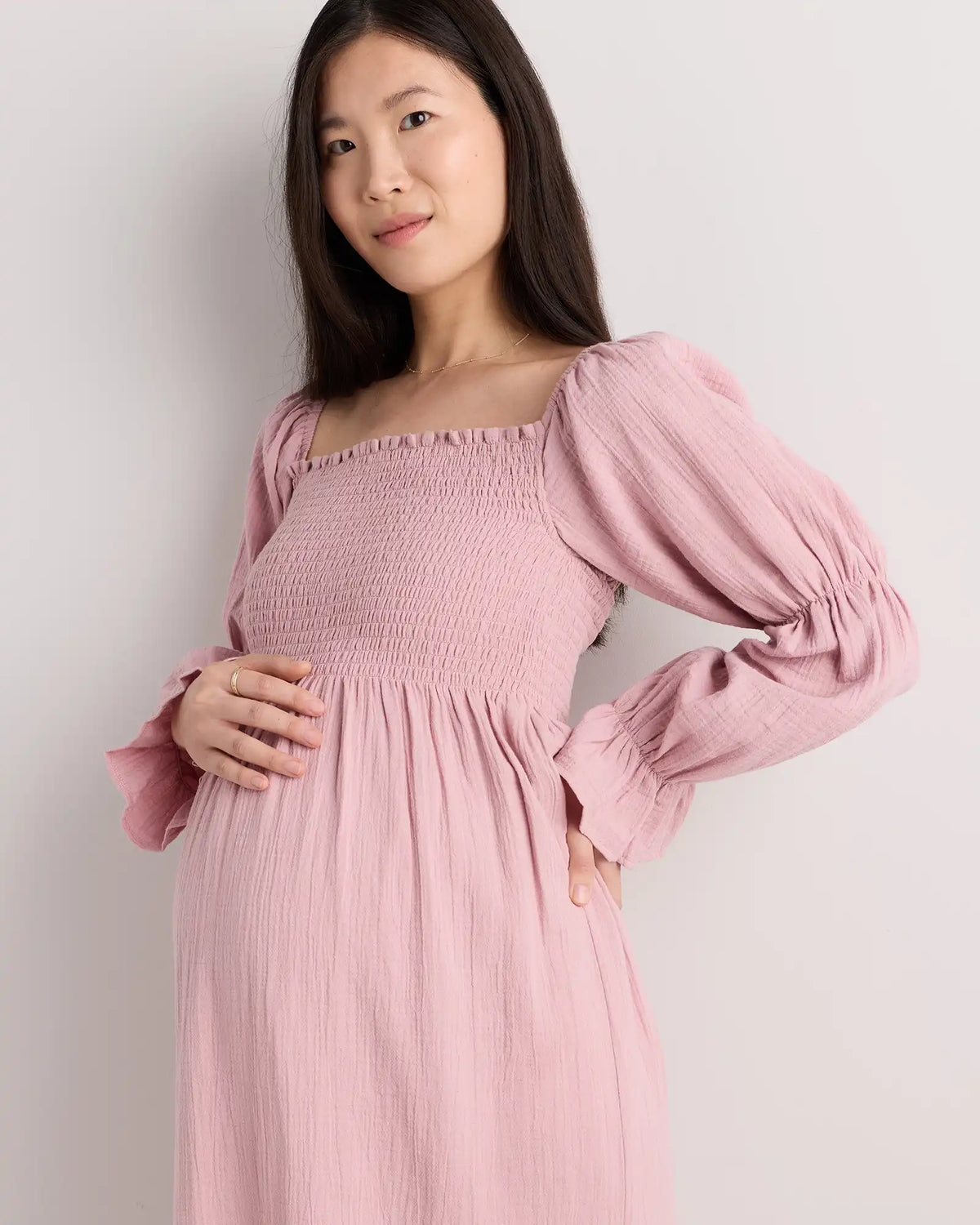 100% Organic Cotton Gauze Maternity Smocked Midi Dress