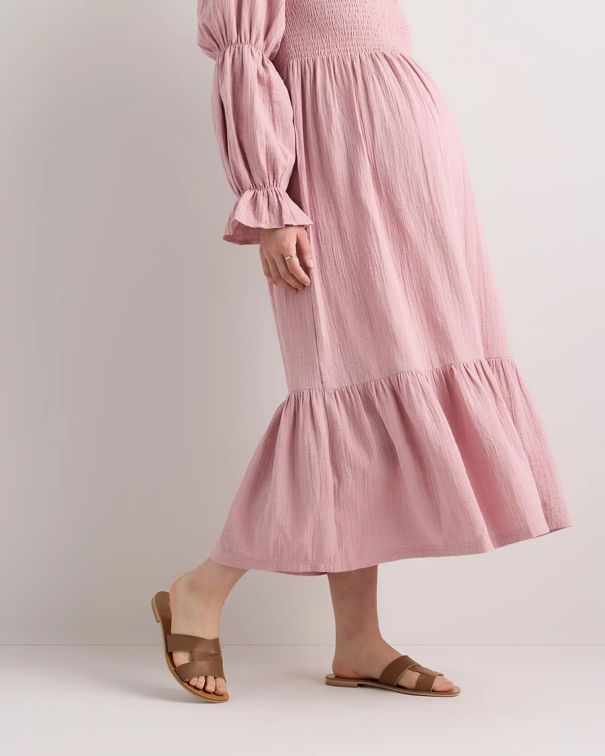100% Organic Cotton Gauze Maternity Smocked Midi Dress