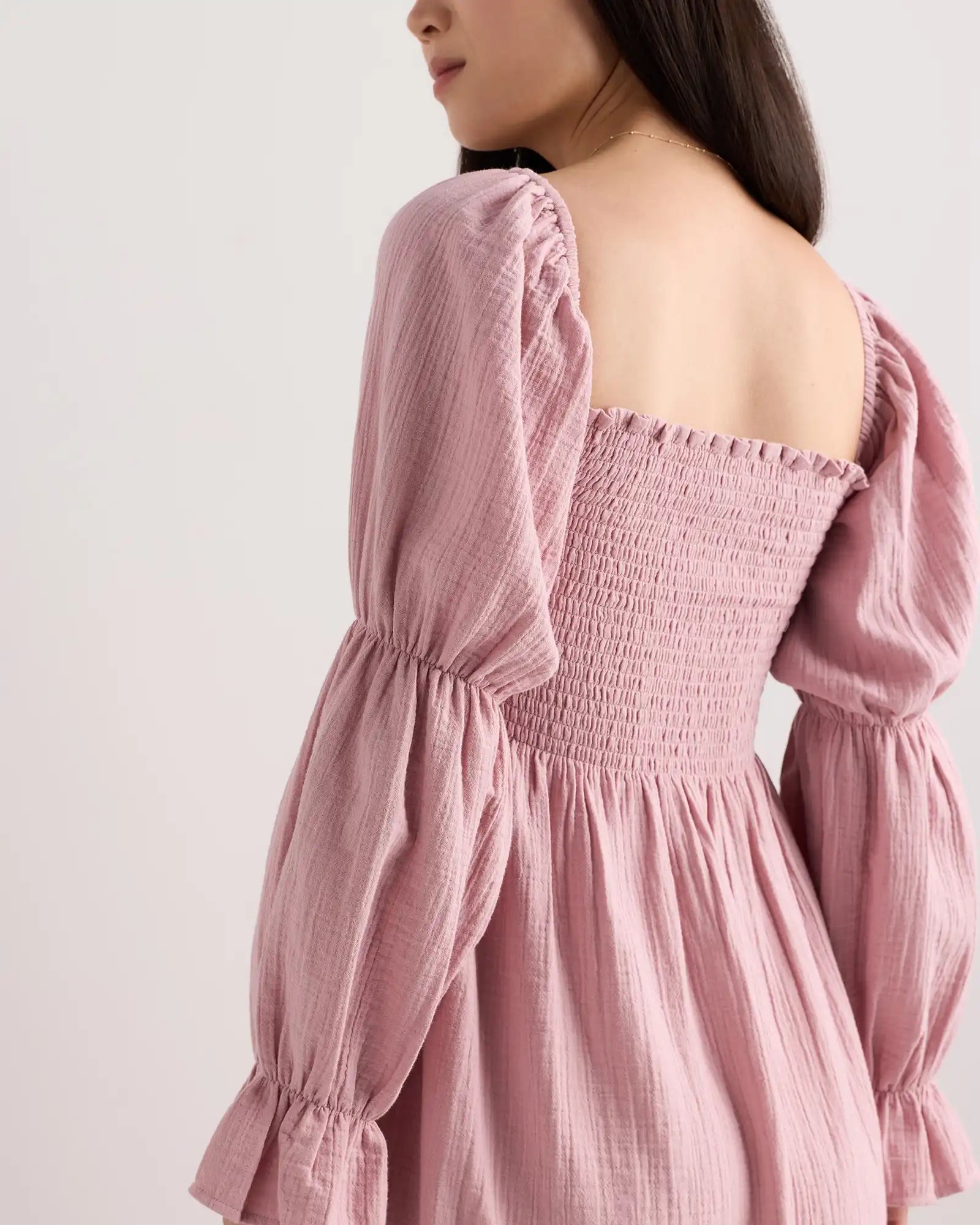 100% Organic Cotton Gauze Maternity Smocked Midi Dress