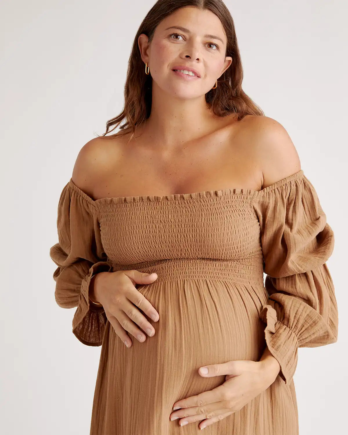 100% Organic Cotton Gauze Maternity Smocked Midi Dress