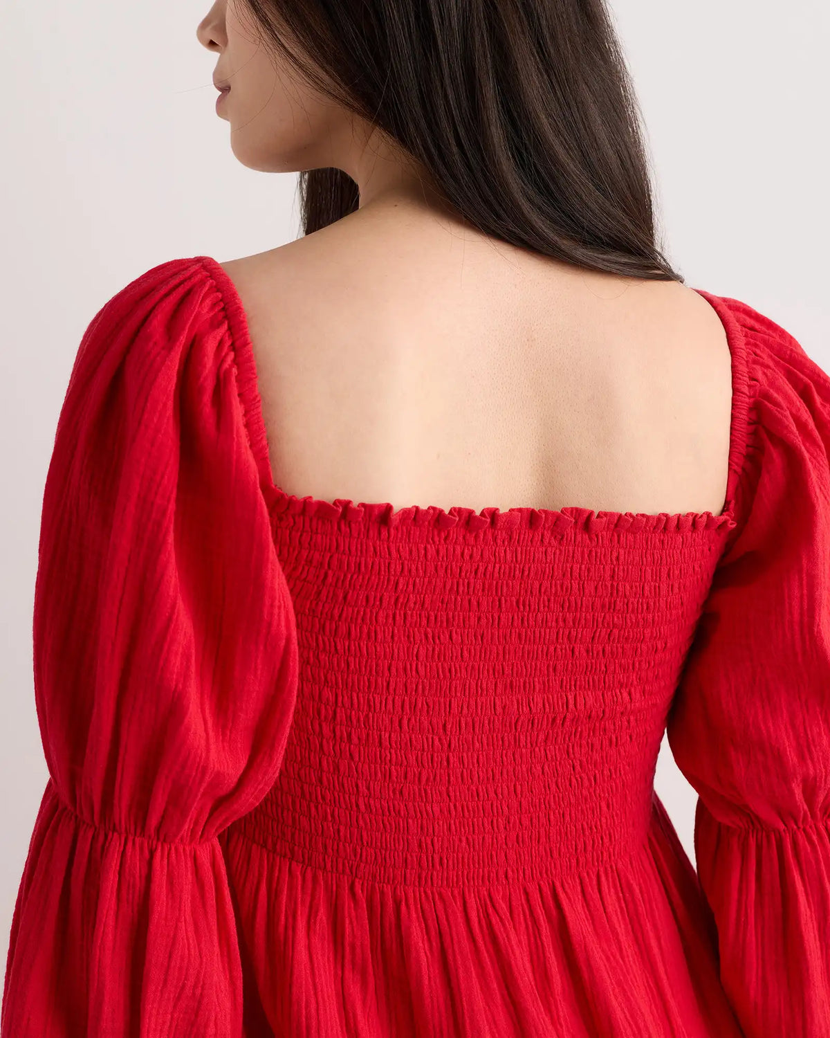 100% Organic Cotton Gauze Maternity Smocked Midi Dress