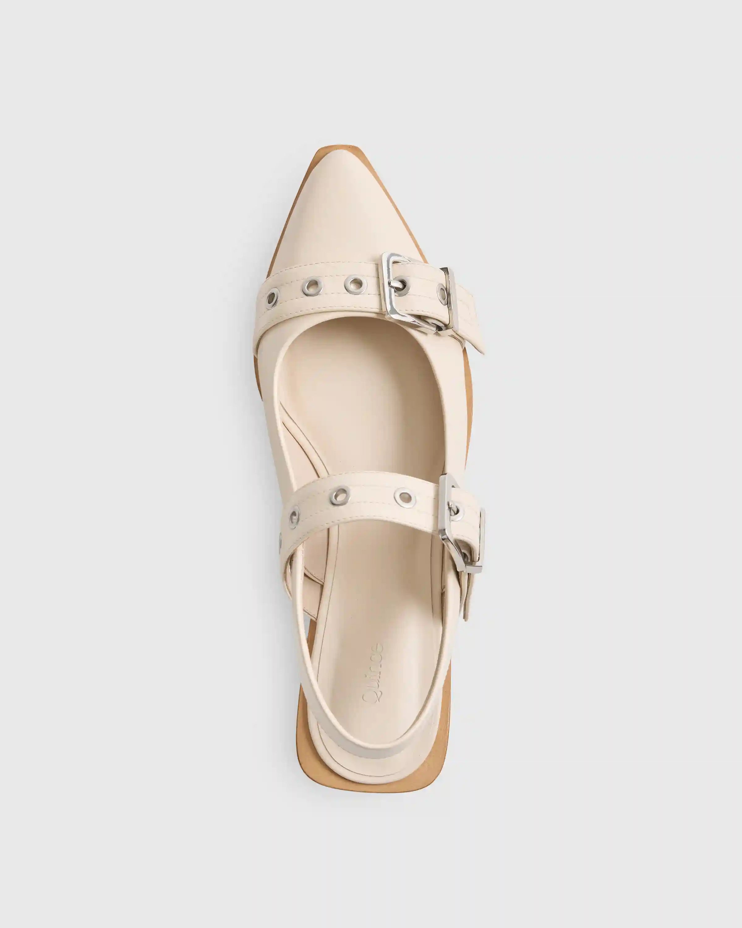 Italian Leather Bold Buckle Slingback Flat