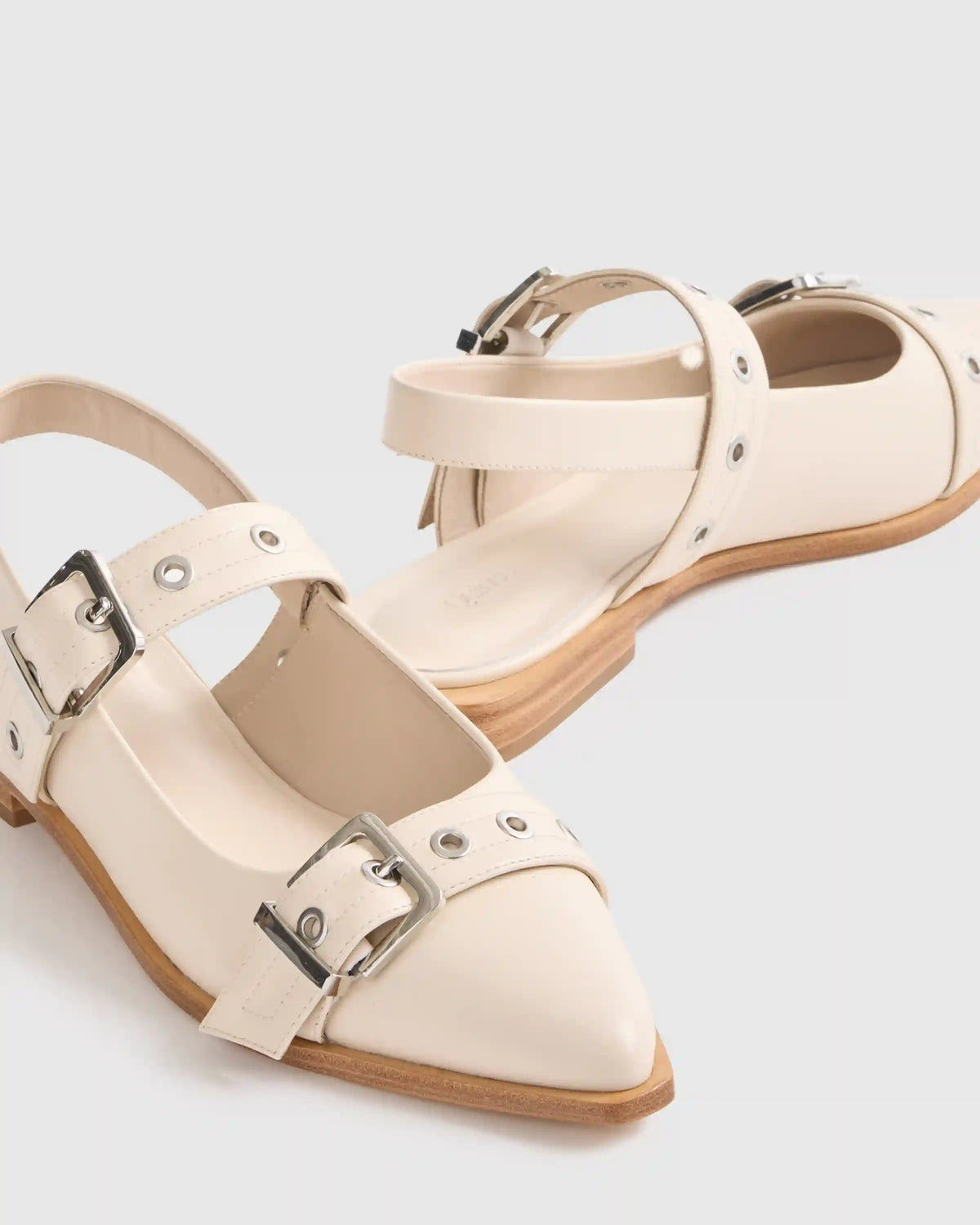 Italian Leather Bold Buckle Slingback Flat